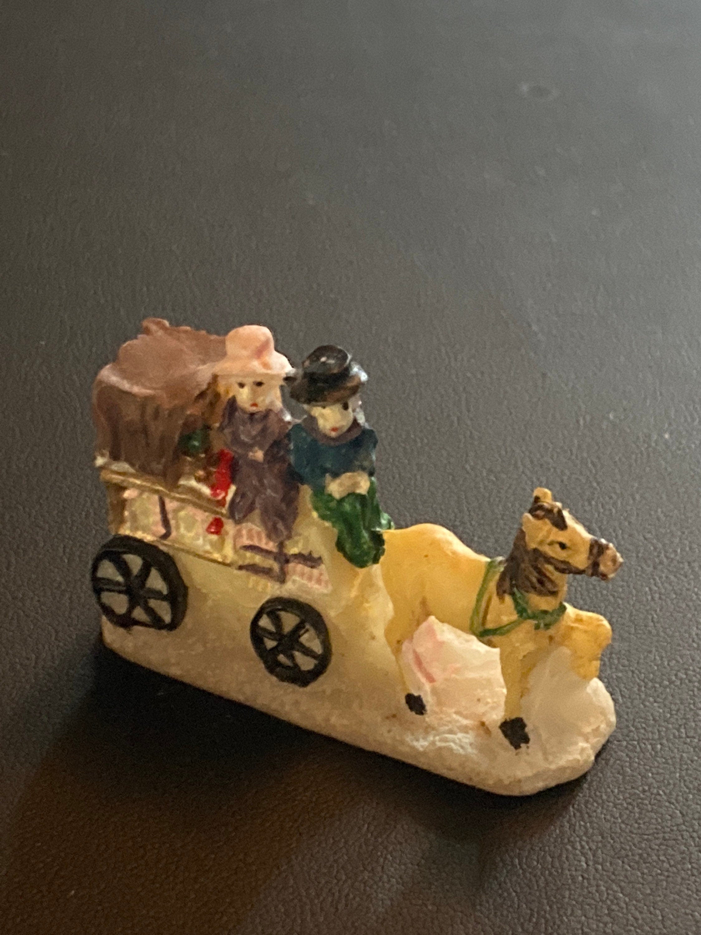 Antique early plastic Victorian people coach and horses Christmas Christmas Xmas Cake topper