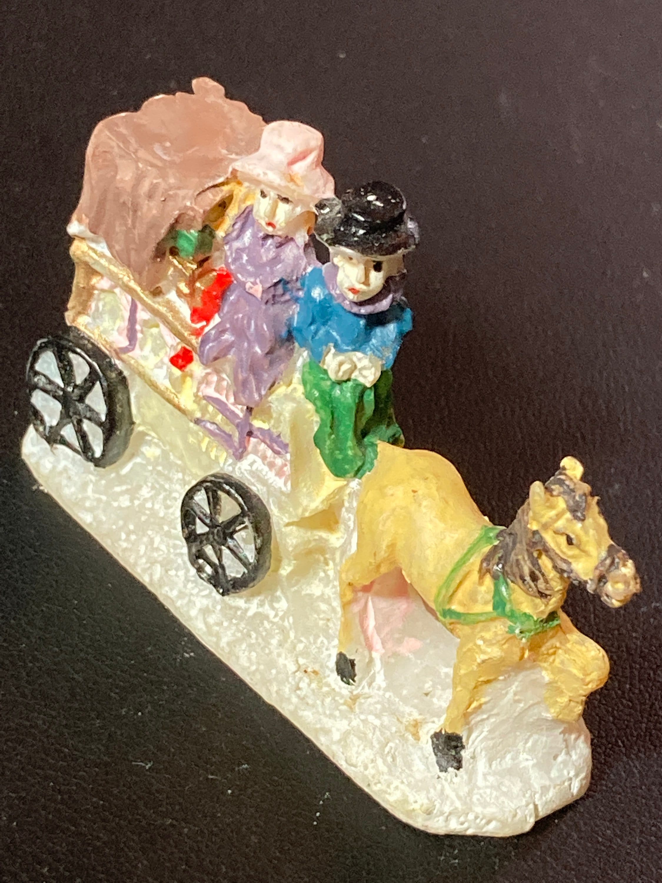 Antique early plastic Victorian people coach and horses Christmas Christmas Xmas Cake topper