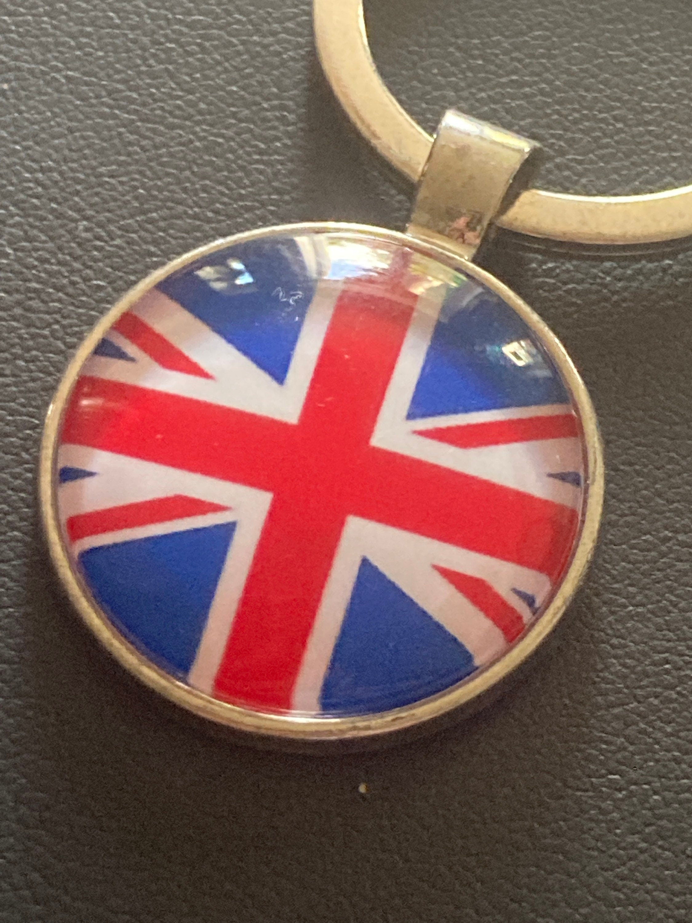 Union Jack keyring souvenir silver keyring with 25mm glass cabochon
