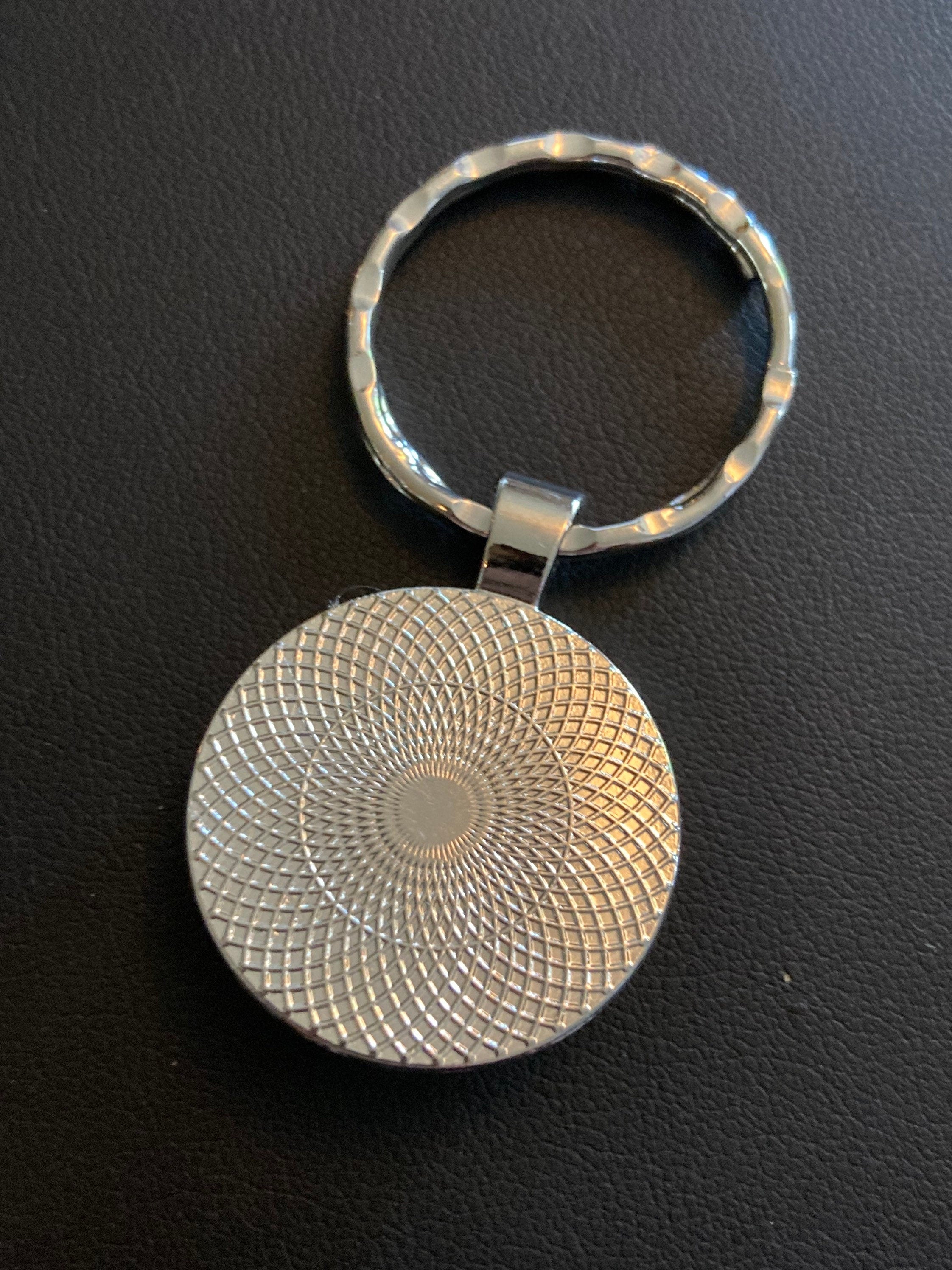 vinyl record keyring LP 45rpm DJ gift 25mm silver glass cabochon 80s