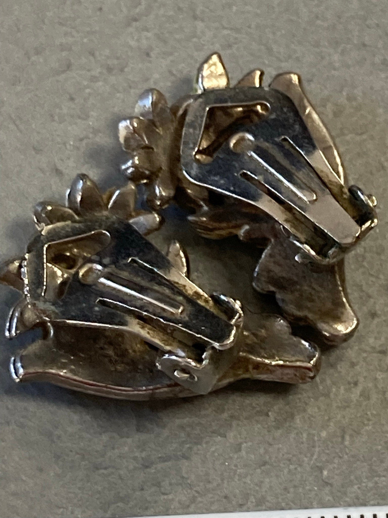 yellow green orange enamel marcasite rhinestones floral silver tone clip On stud Earrings