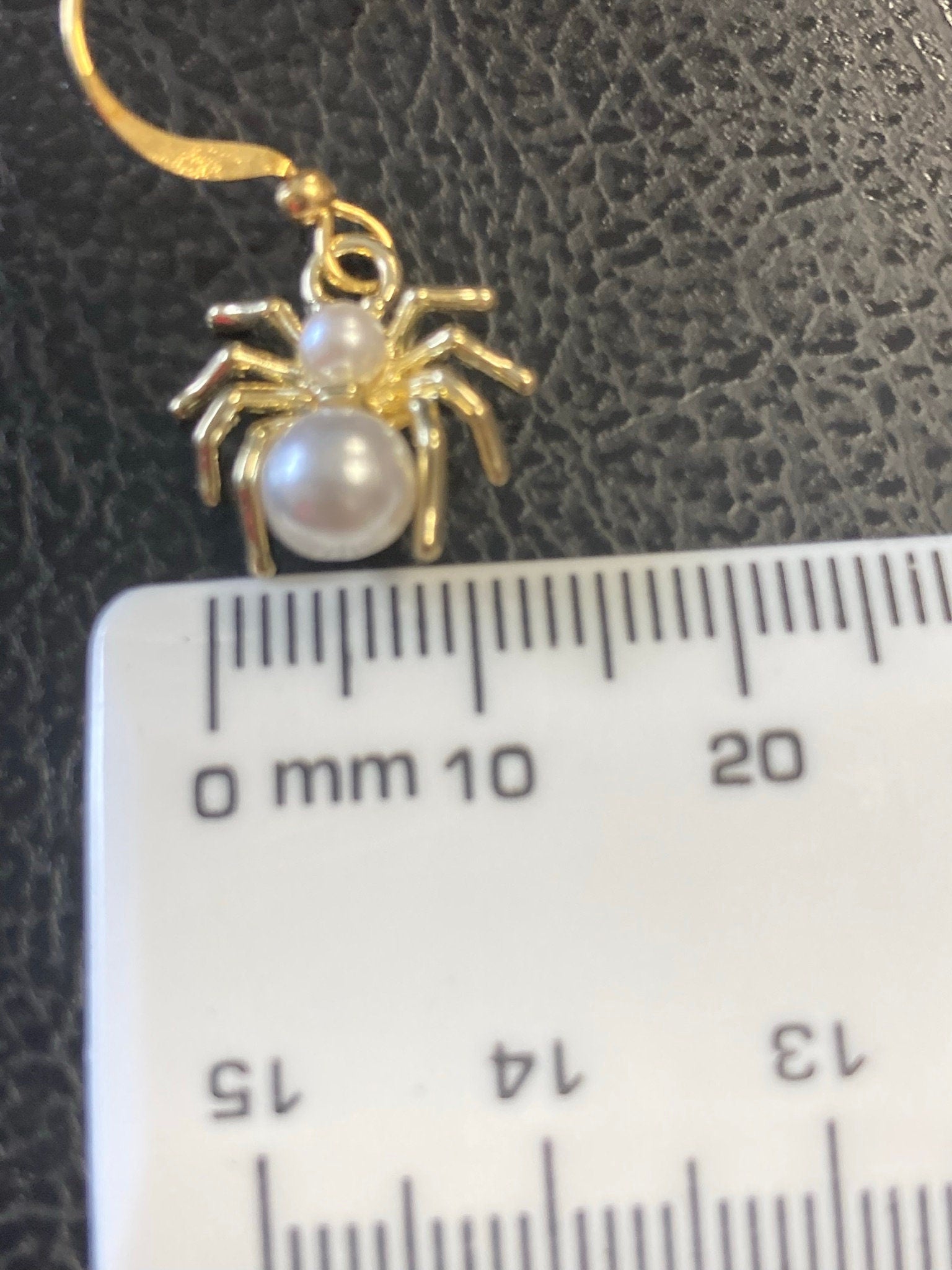 small Spider earrings , pearl drop Handmade gold tone