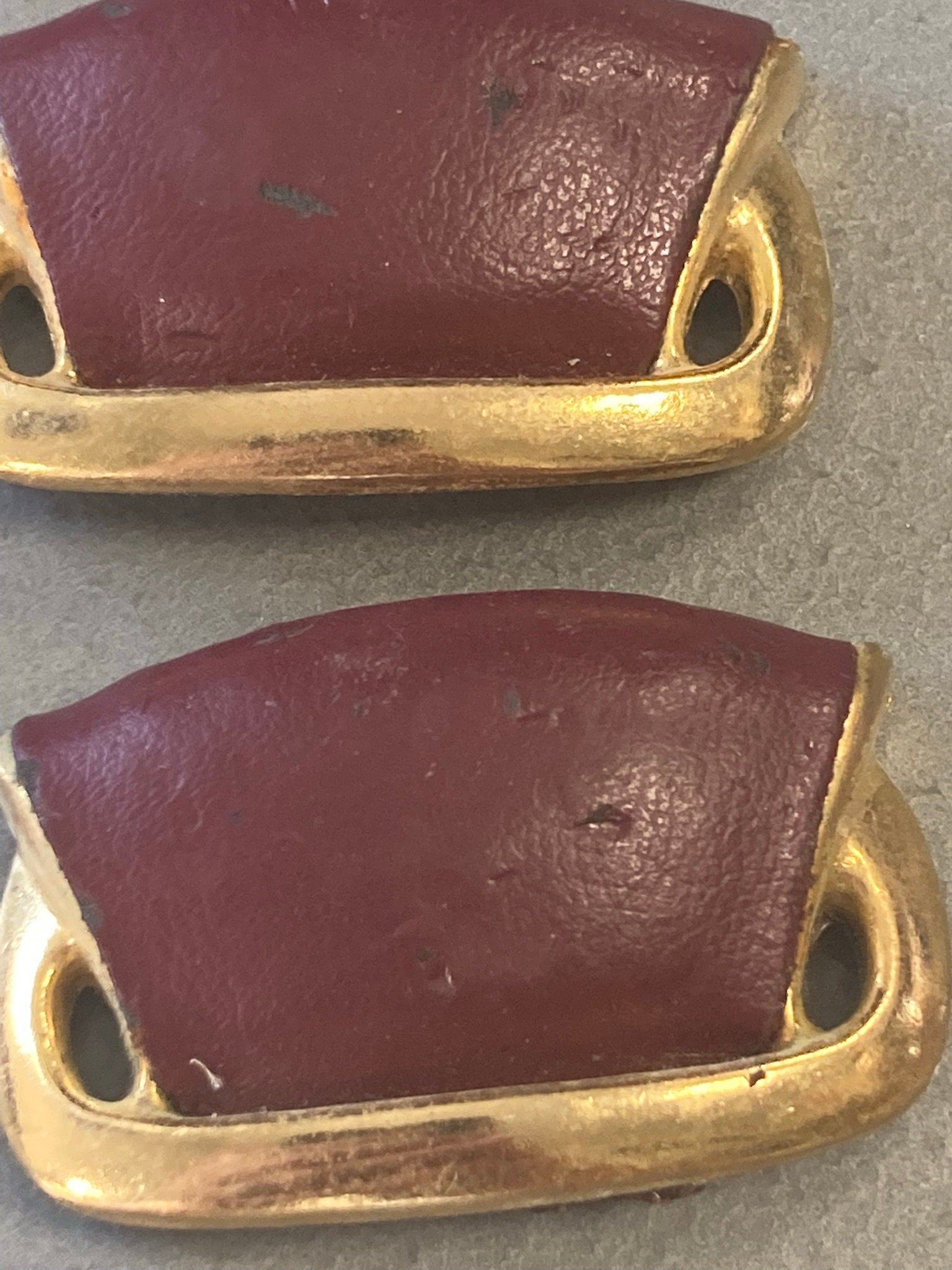 pair of Maroon Burgundy Oxblood red leather and gold tone shoe clips