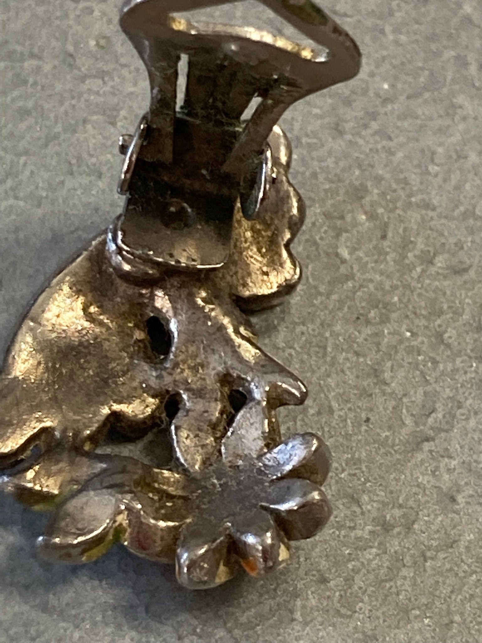 yellow green orange enamel marcasite rhinestones floral silver tone clip On stud Earrings