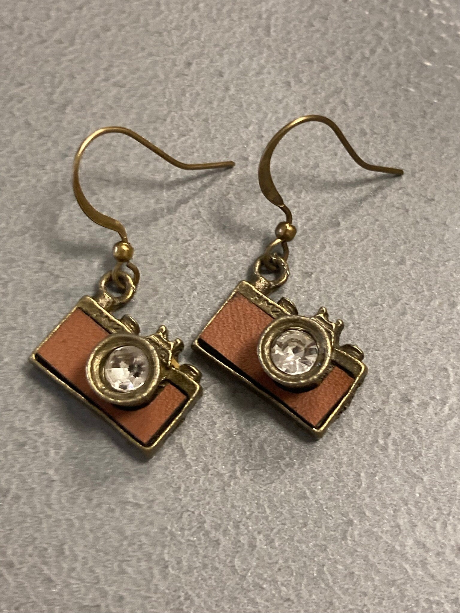 Vintage diamanté small drop camera earrings