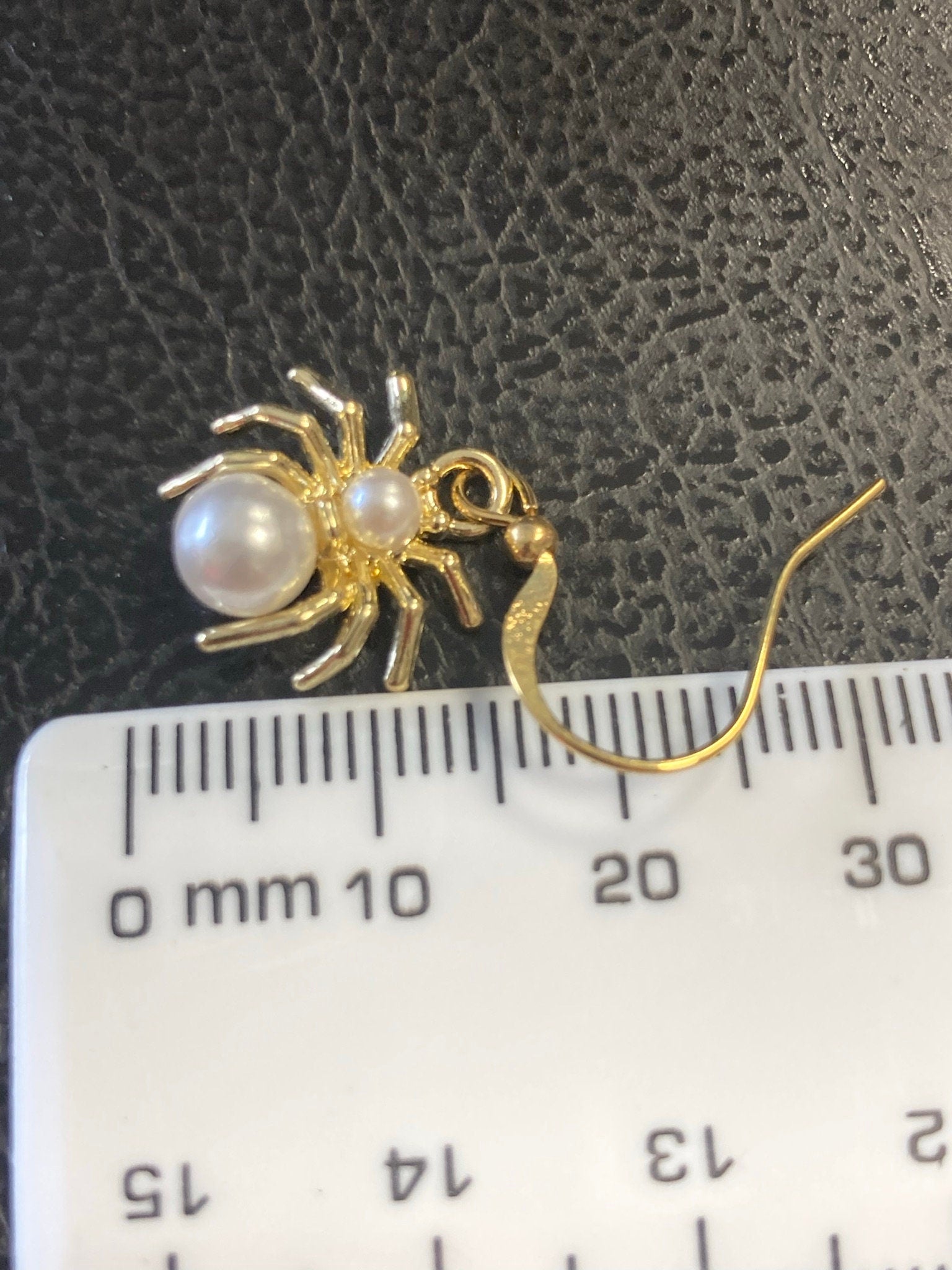 small Spider earrings , pearl drop Handmade gold tone