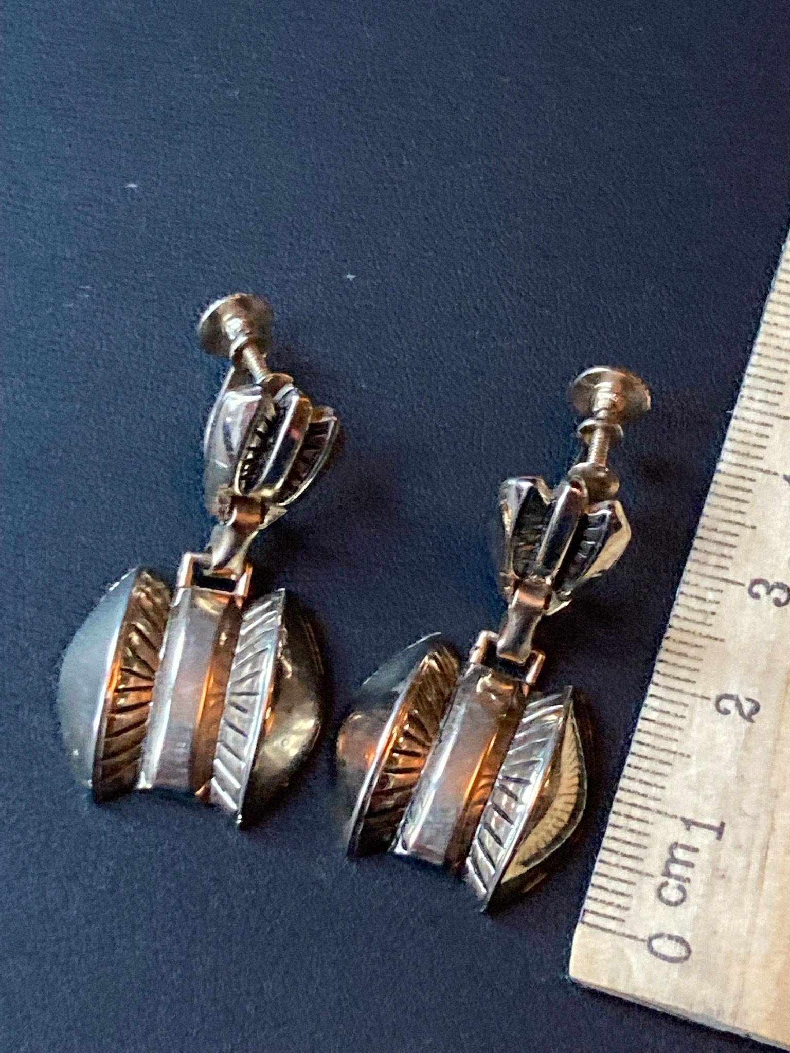 Vintage Gold geometric long drop earrings clip on dangly