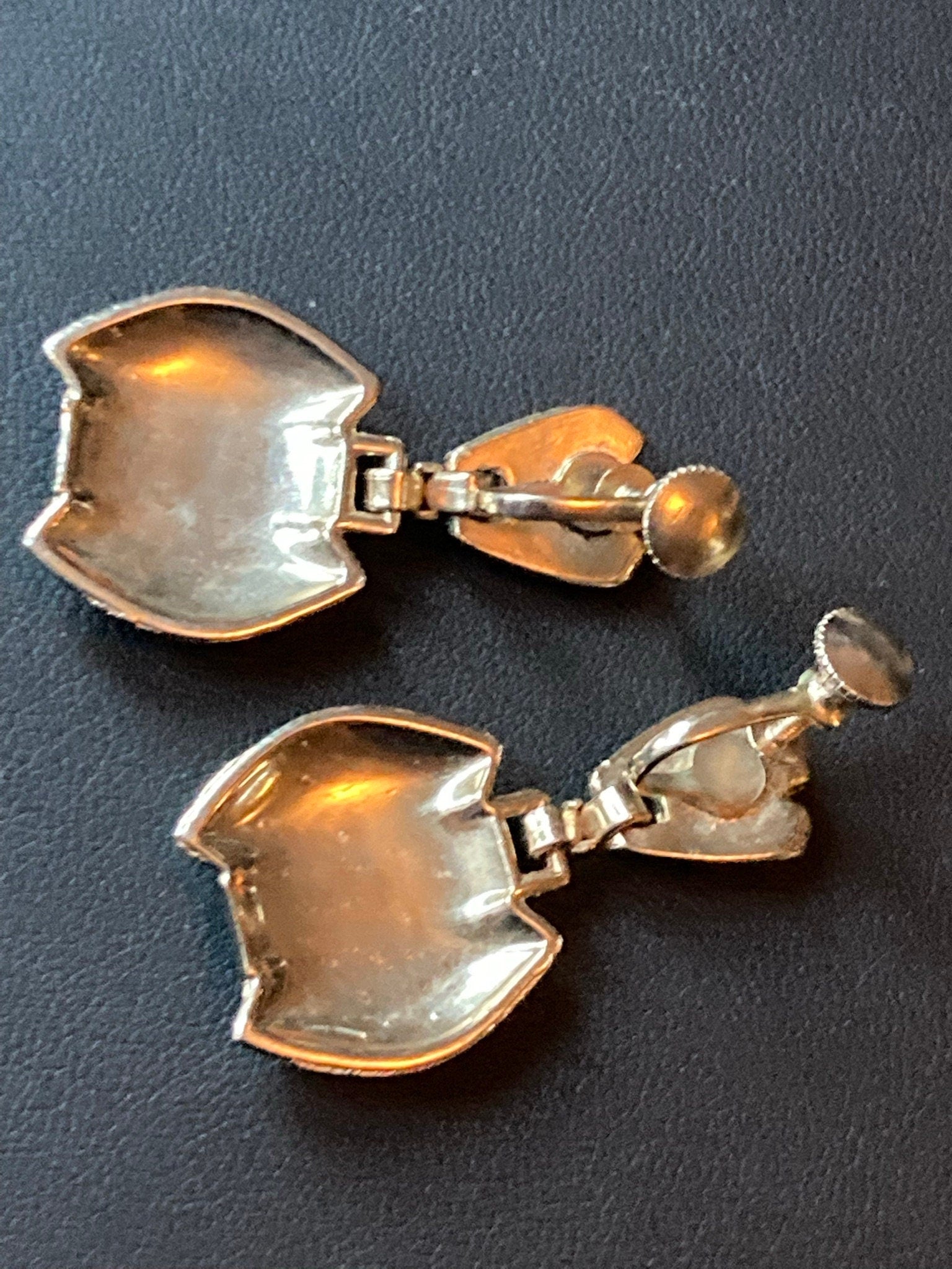 Vintage Gold geometric long drop earrings clip on dangly