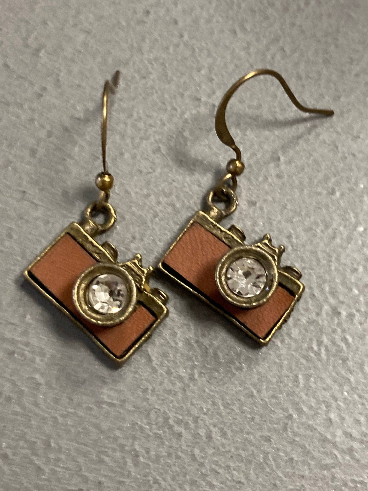 Vintage diamanté small drop camera earrings