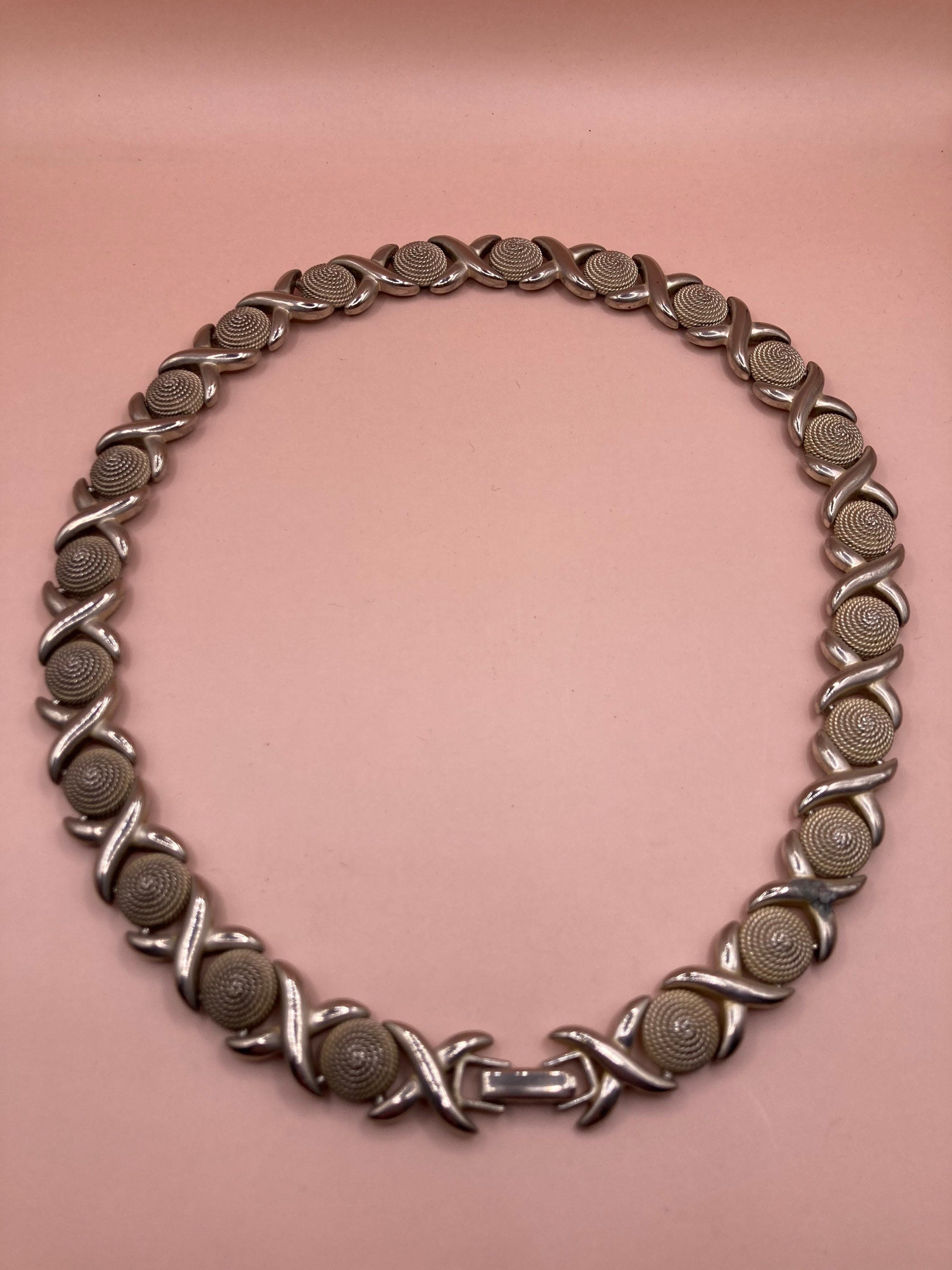 modernist silver tone Wide chain Link necklace