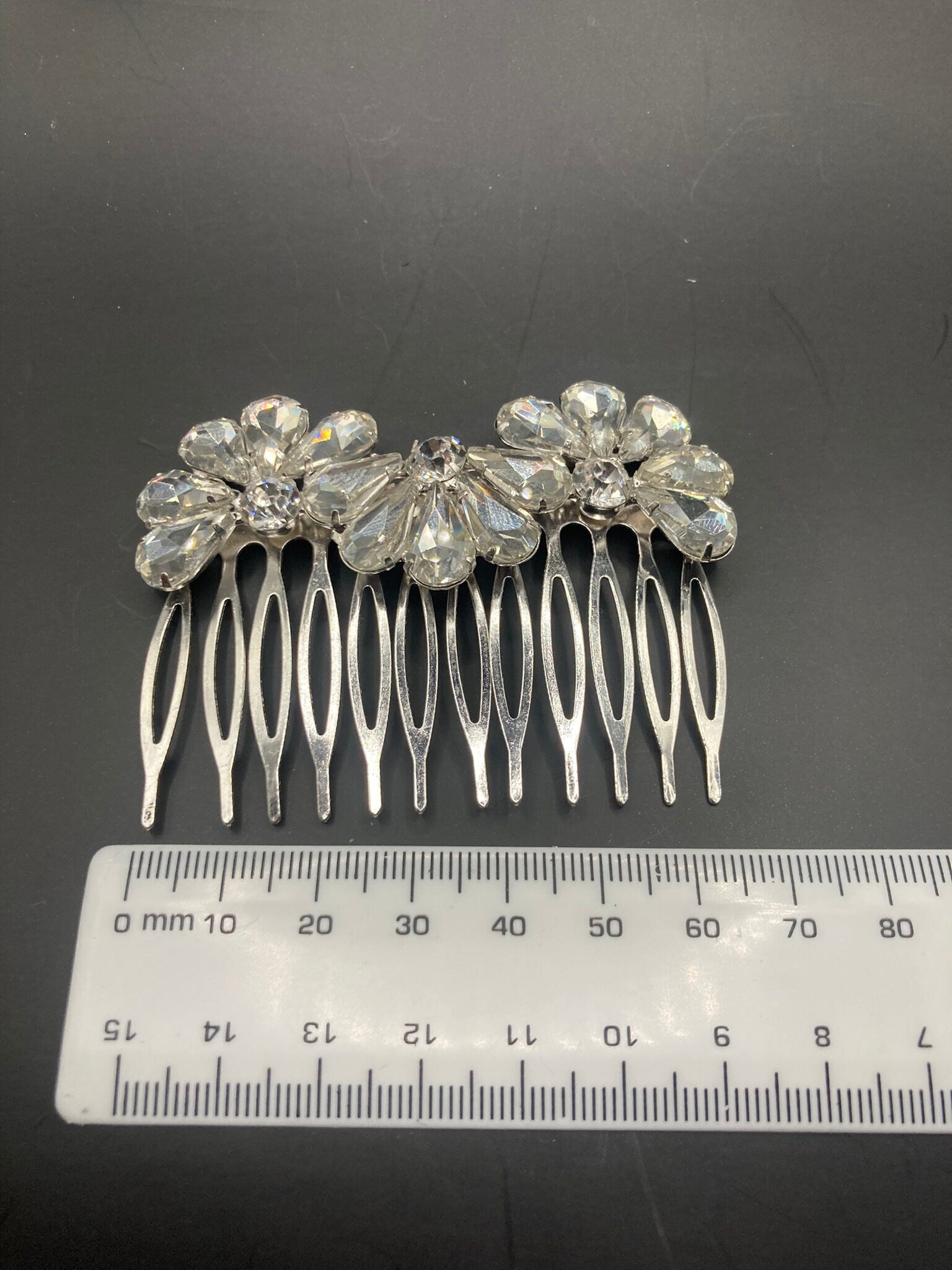 Silver clear rhinestone paste diamanté crystal hair slide clip