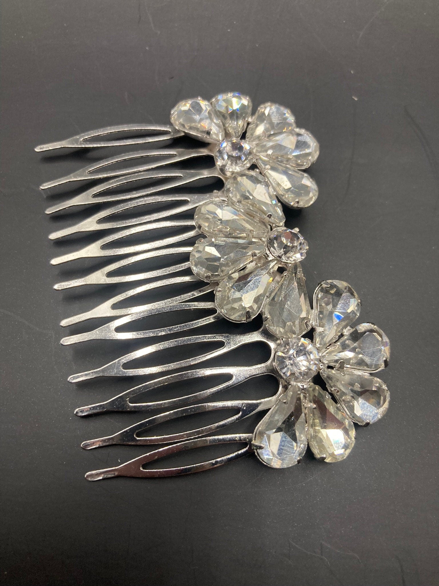 Silver clear rhinestone paste diamanté crystal hair slide clip