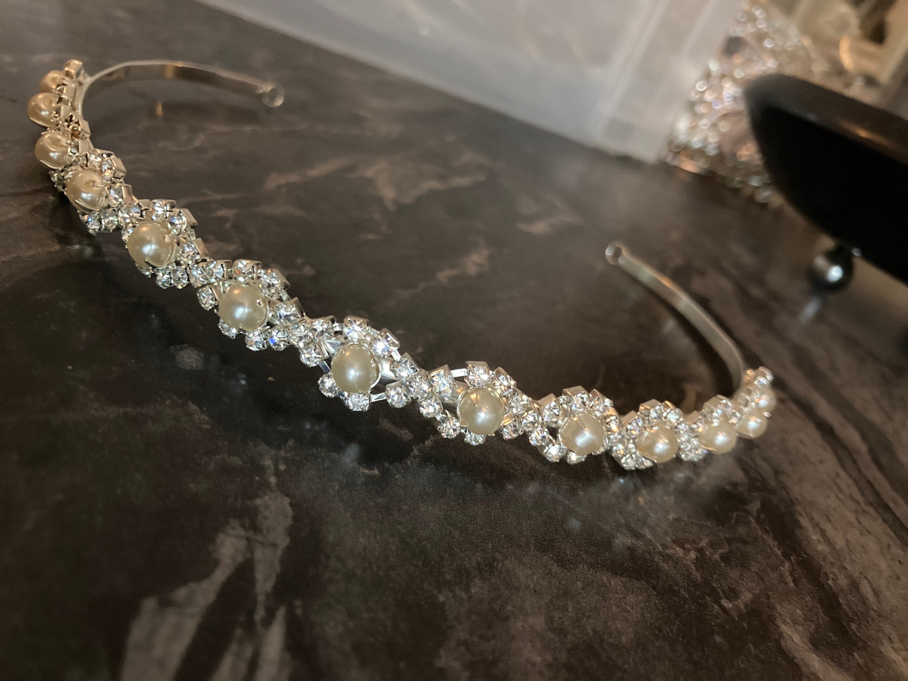 silver tone diamanté tiara clear crystal rhinestones wedding