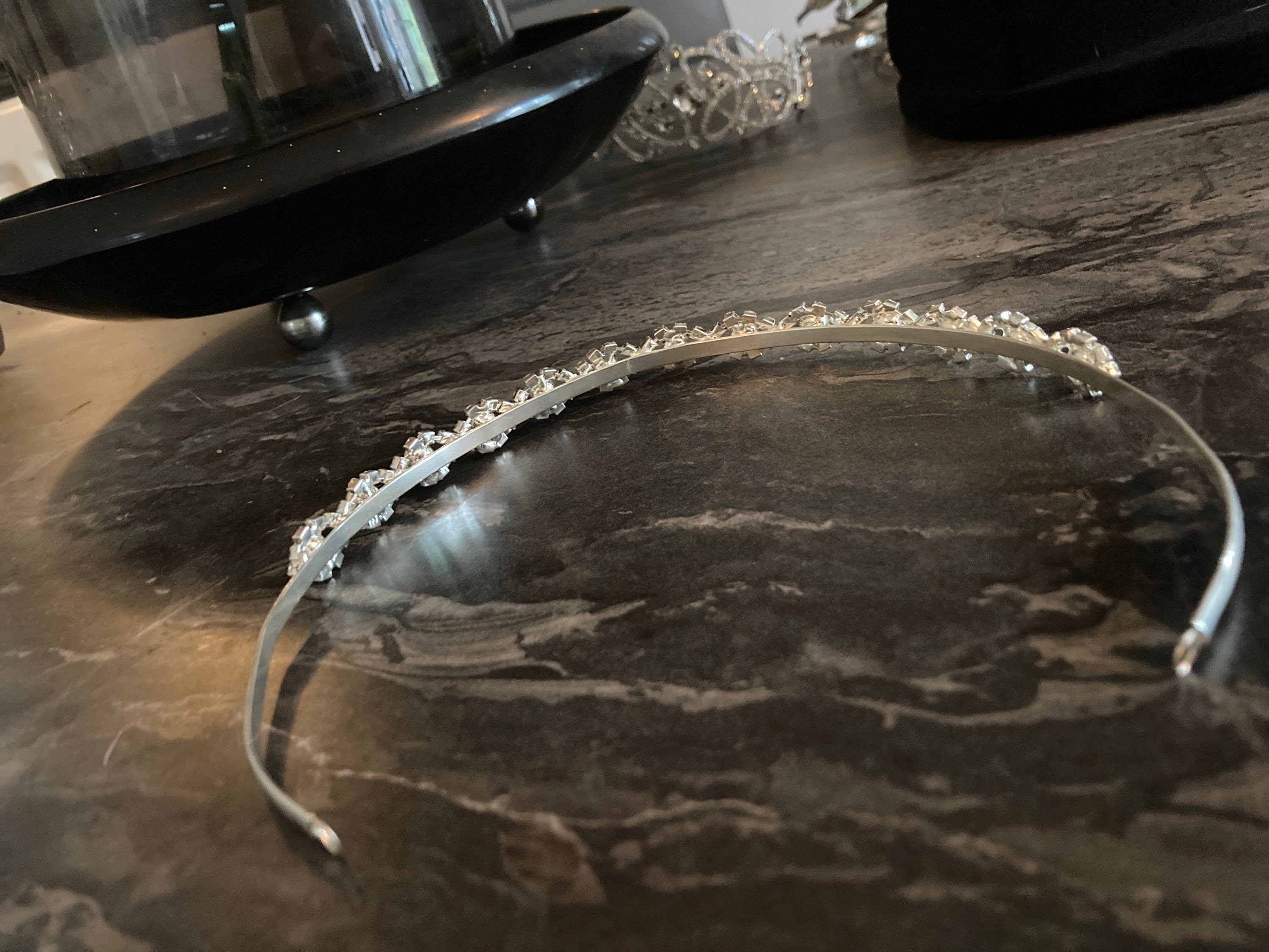 silver tone diamanté tiara clear crystal rhinestones wedding