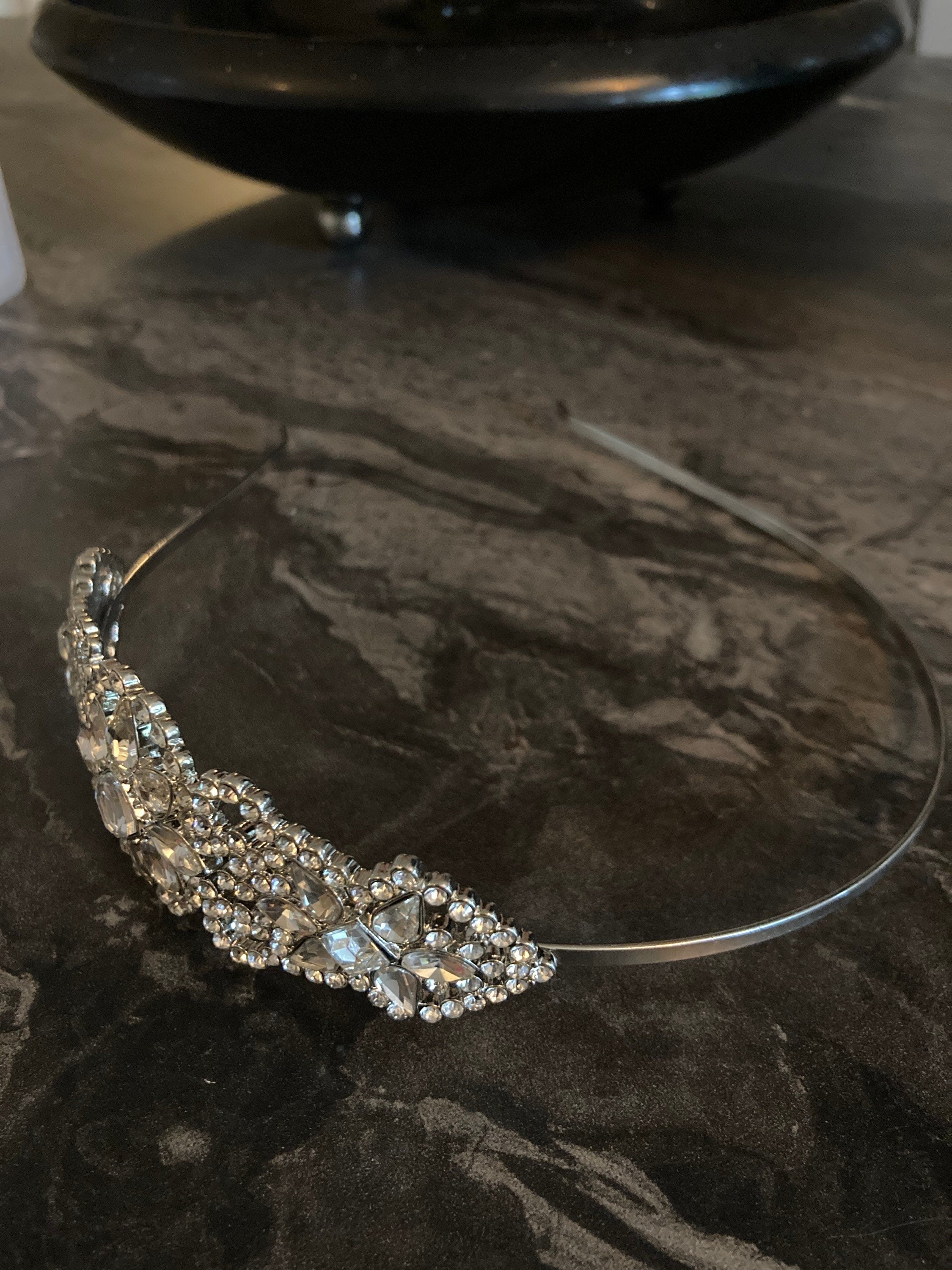 silver tone diamanté tiara clear crystal rhinestones wedding