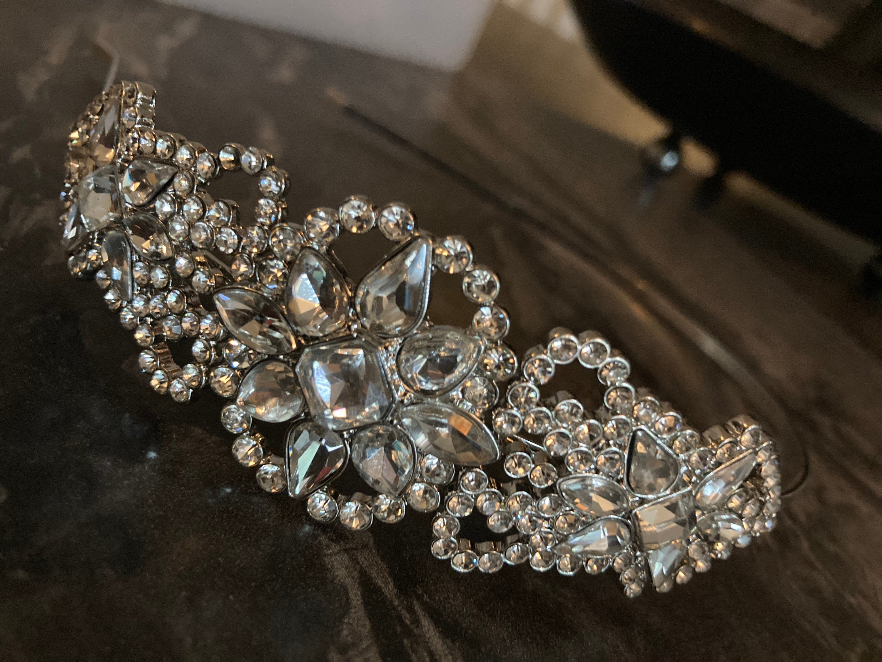 silver tone diamanté tiara clear crystal rhinestones wedding