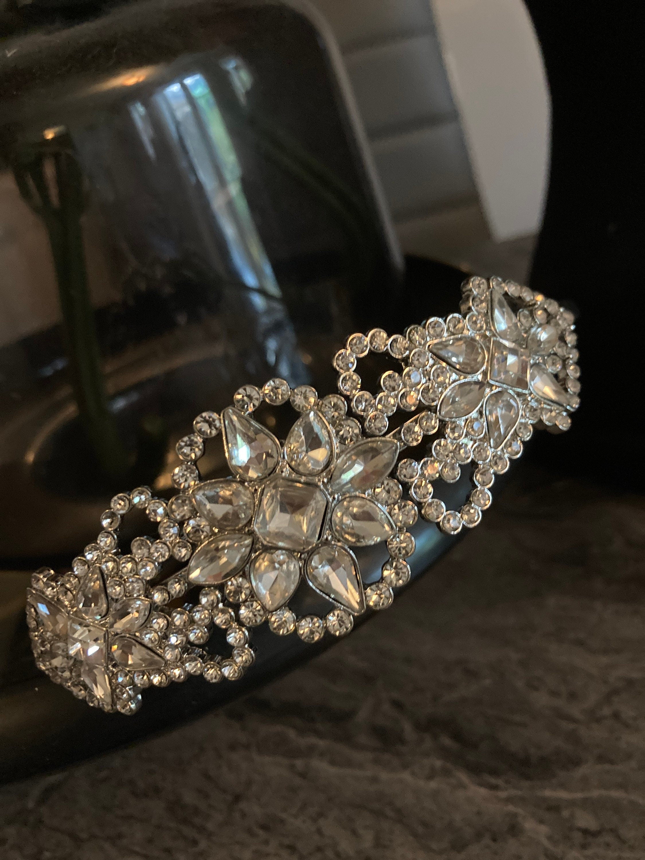 silver tone diamanté tiara clear crystal rhinestones wedding