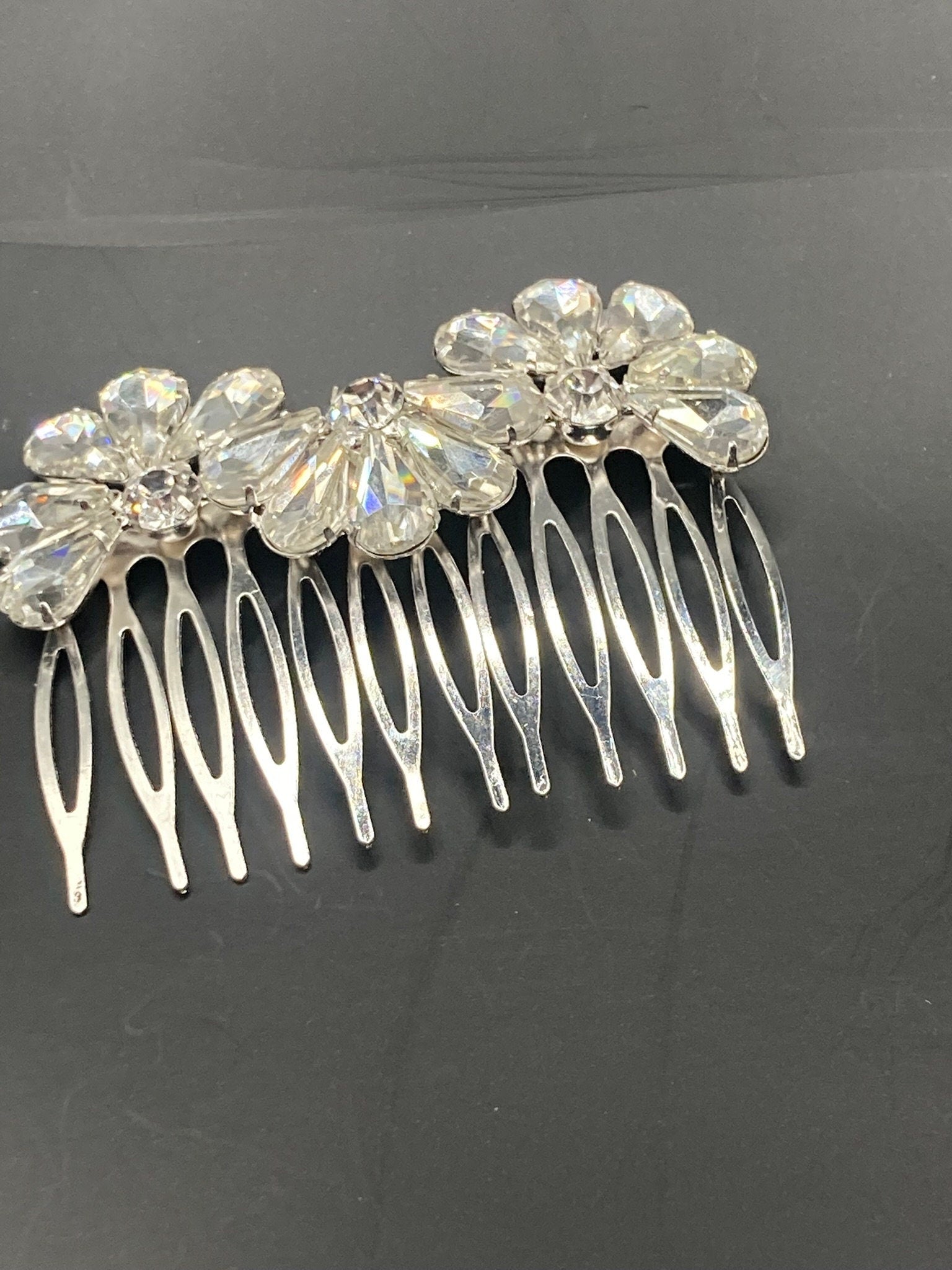 Silver clear rhinestone paste diamanté crystal hair slide clip
