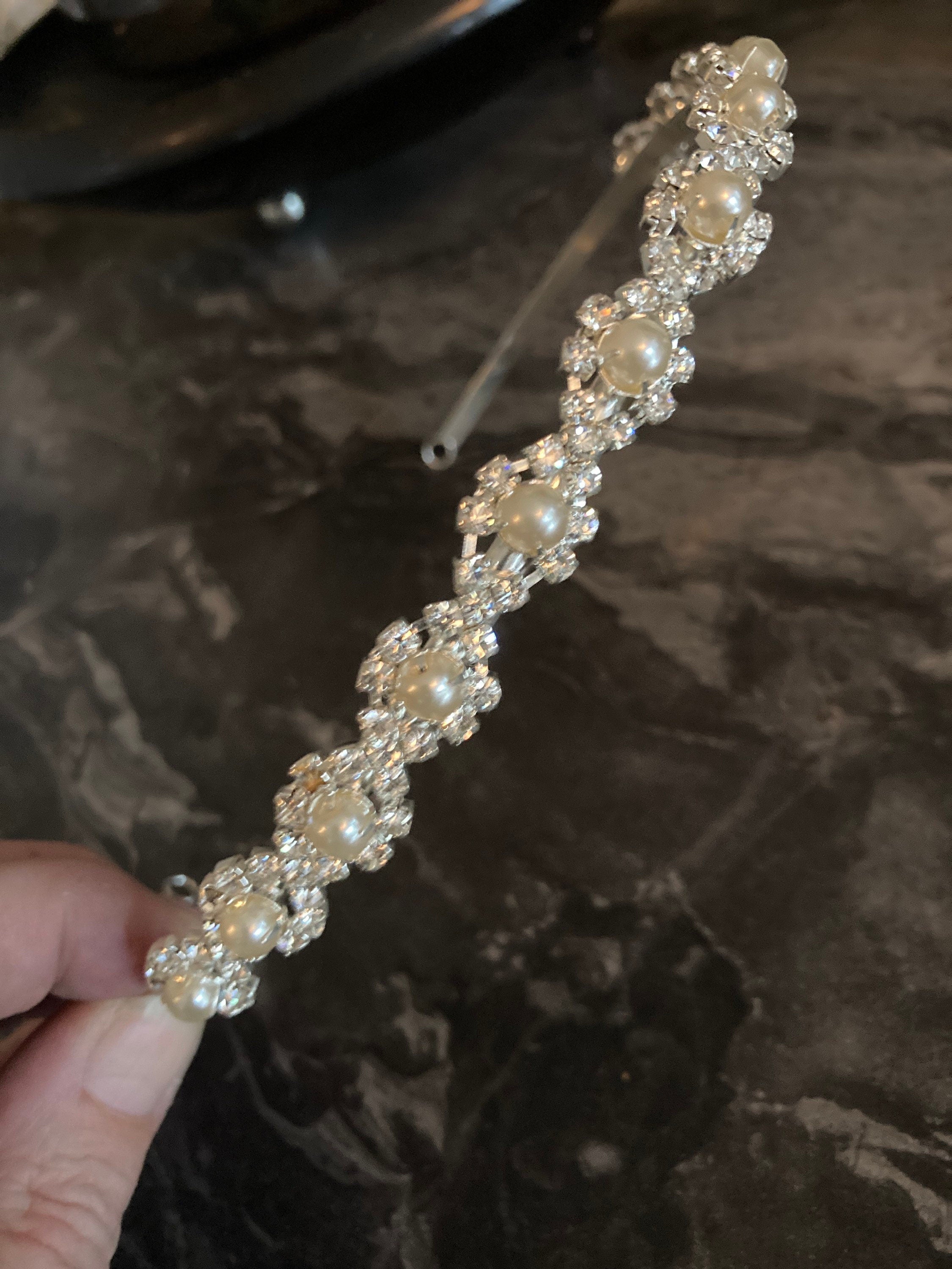 silver tone diamanté tiara clear crystal rhinestones wedding