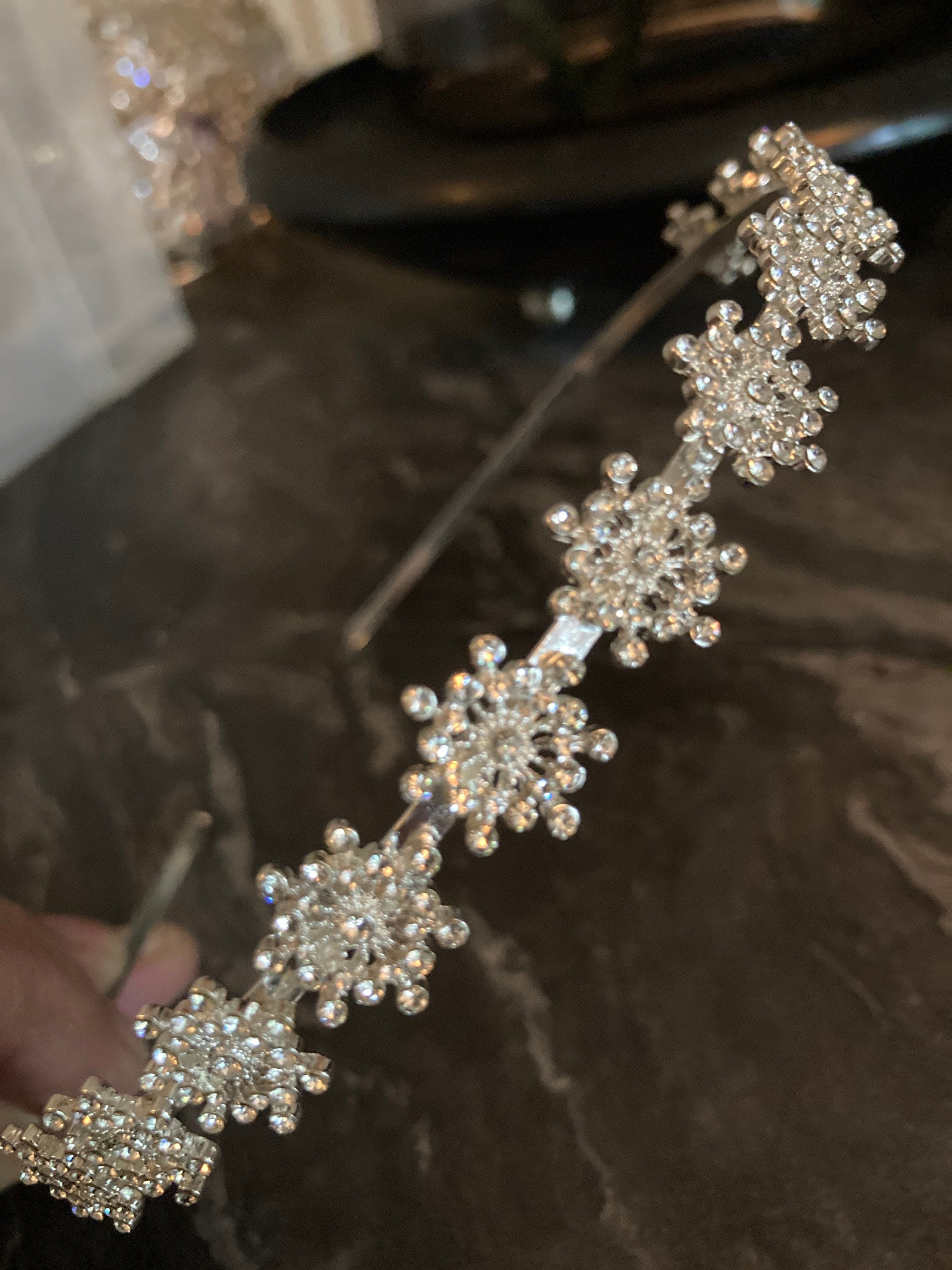 silver tone diamanté tiara clear crystal rhinestones wedding