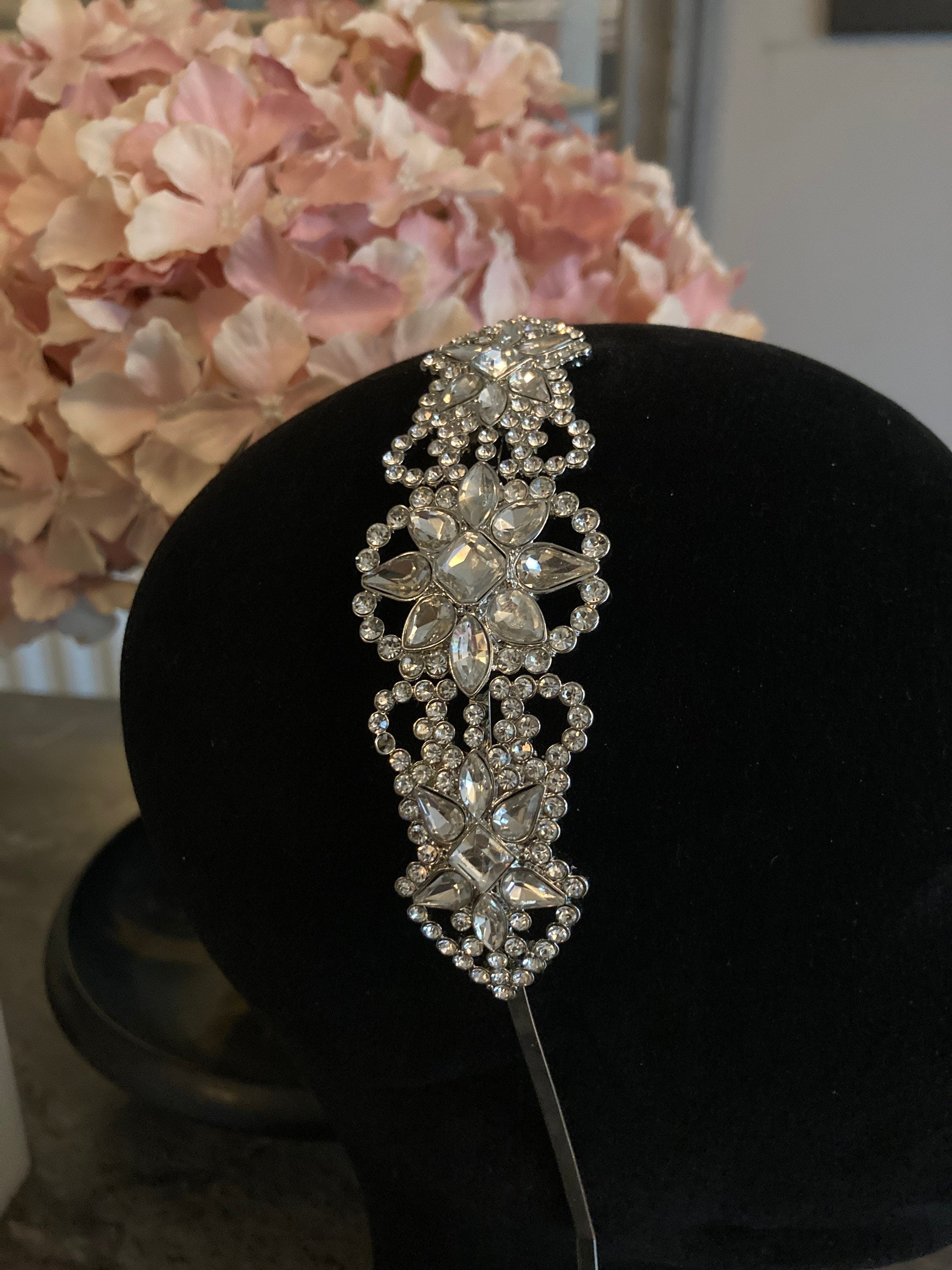 silver tone diamanté tiara clear crystal rhinestones wedding