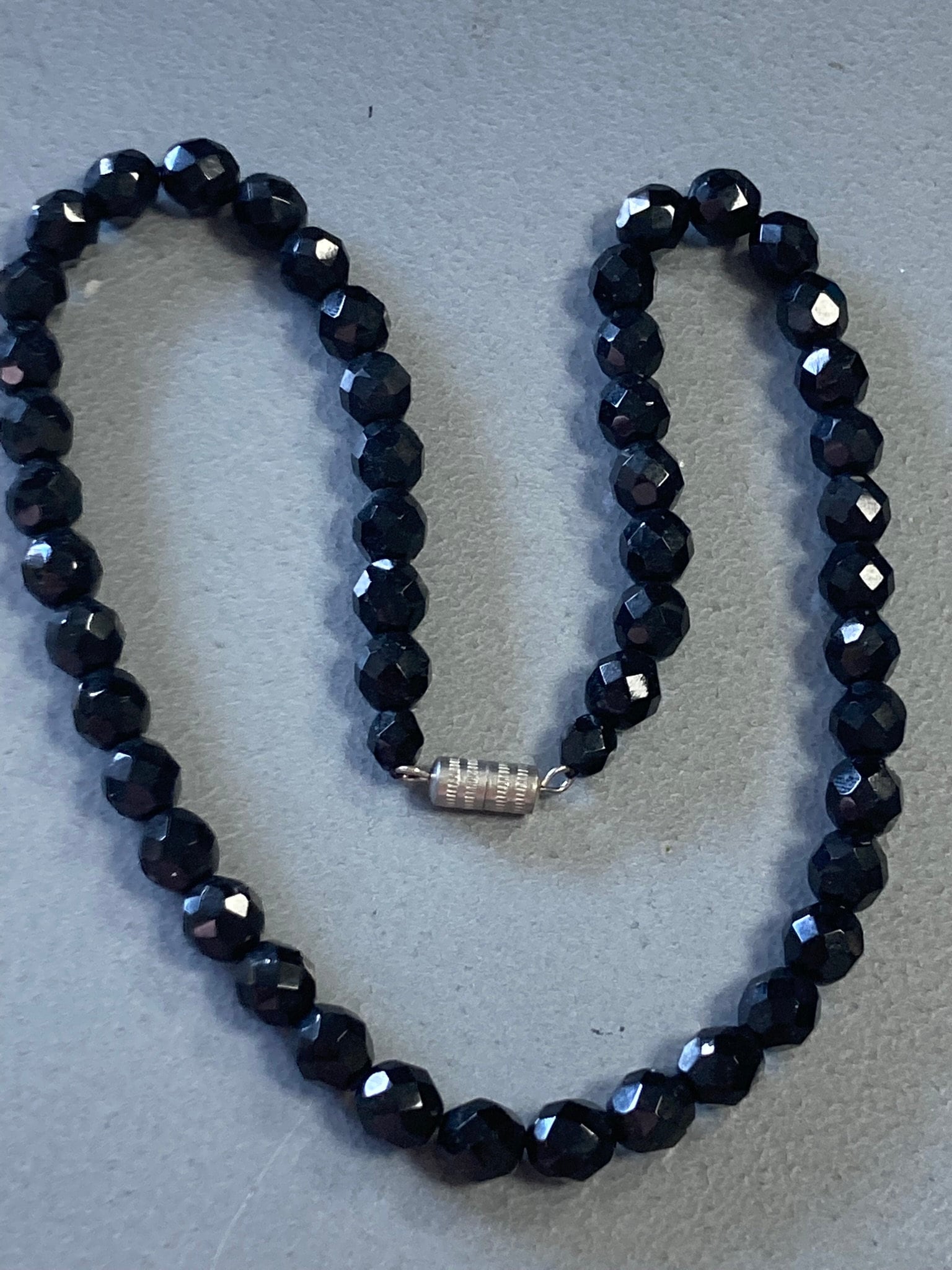 Vintage faceted cut glass or beaded necklace barrel clasp 44cm