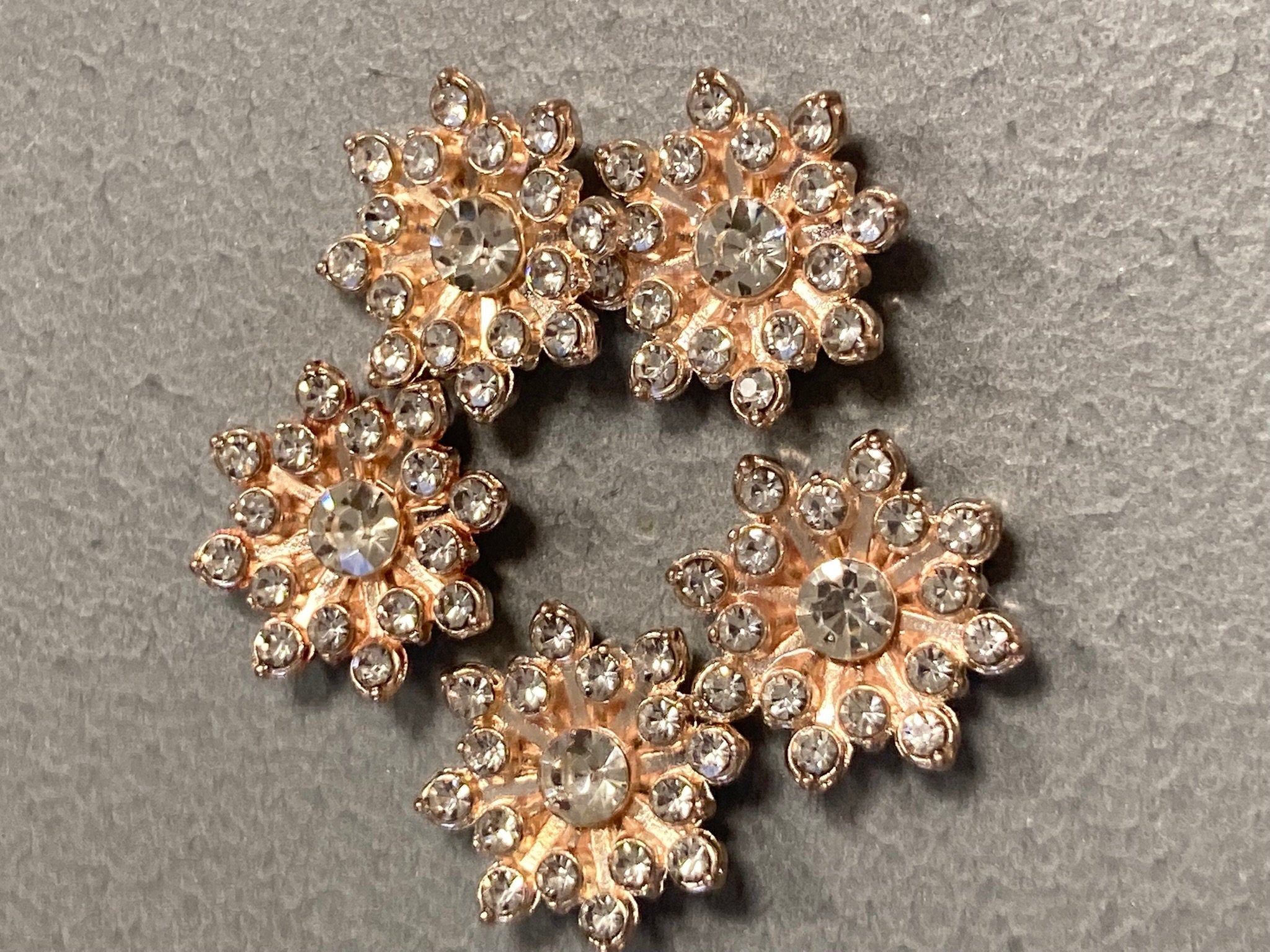 16mm Set of 5 diamanté crystal embellishments for crafts gold metal flat backed