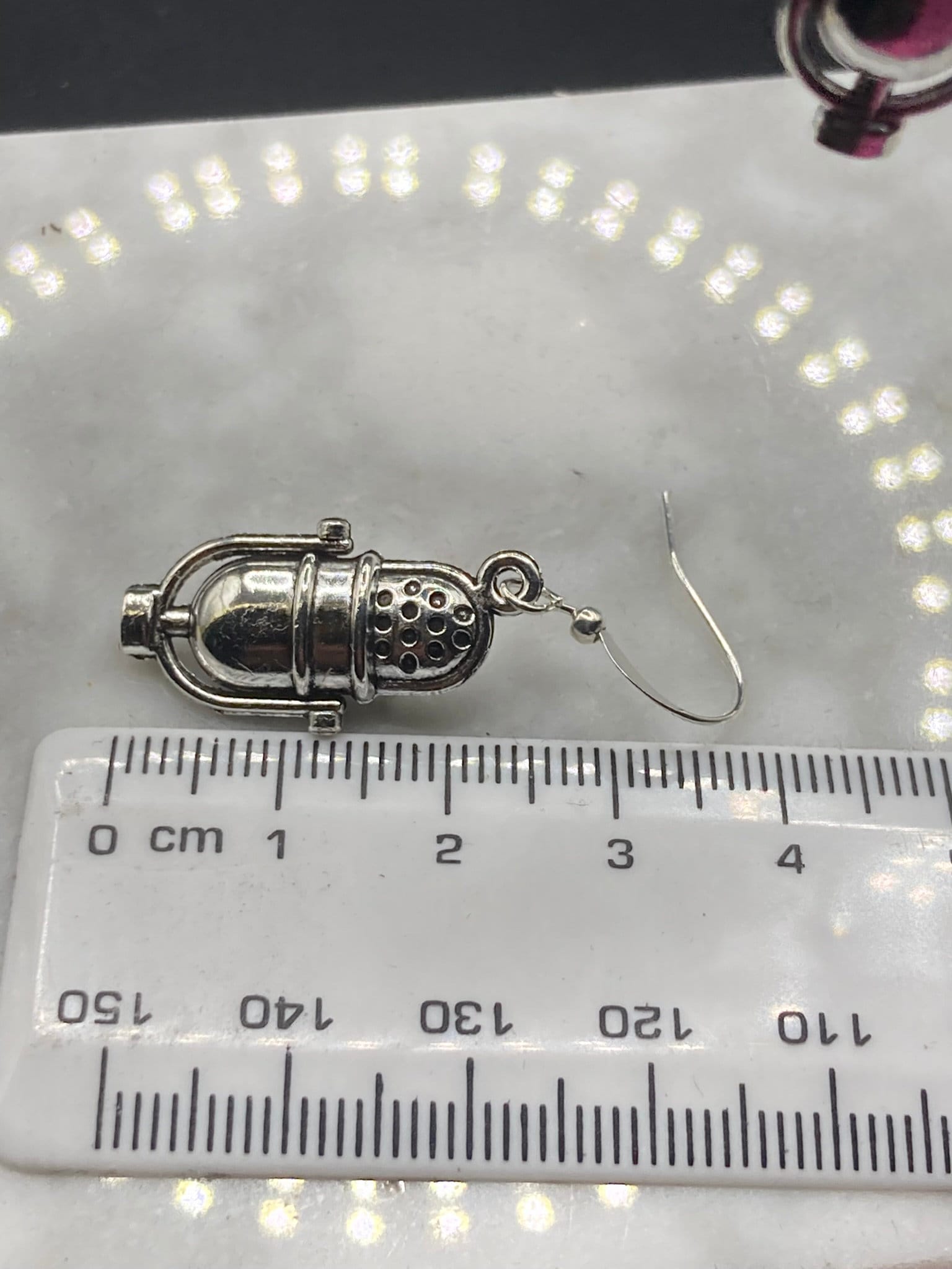 Novelty microphone earrings, pierced silver tone vintage style