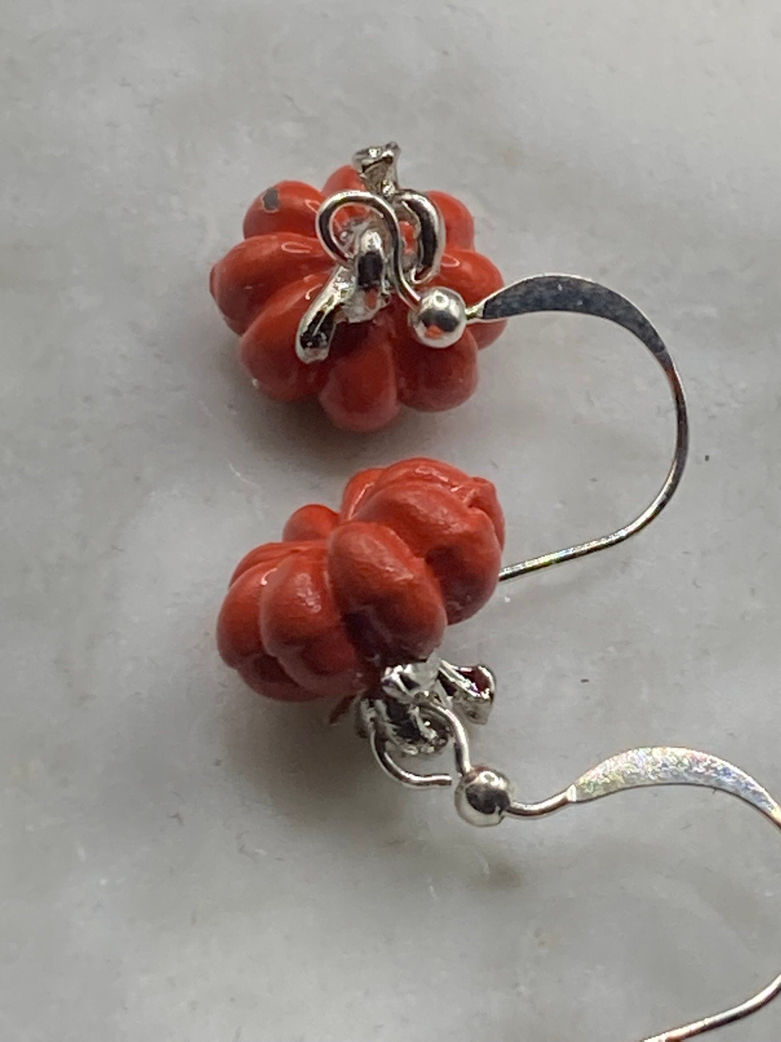 orange enamel PUMPKIN earrings silver tone small drops for pierced ears Halloween
