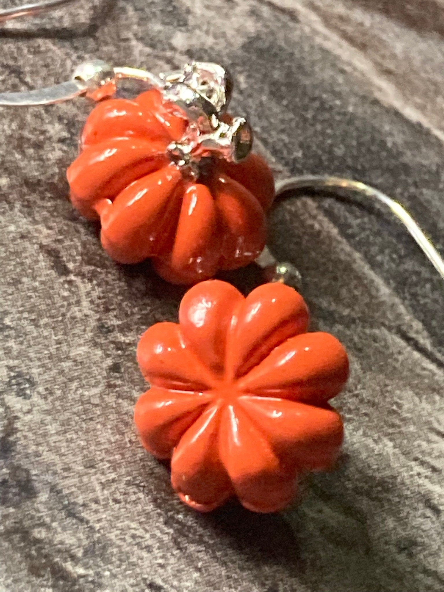 orange enamel PUMPKIN earrings silver tone small drops for pierced ears Halloween