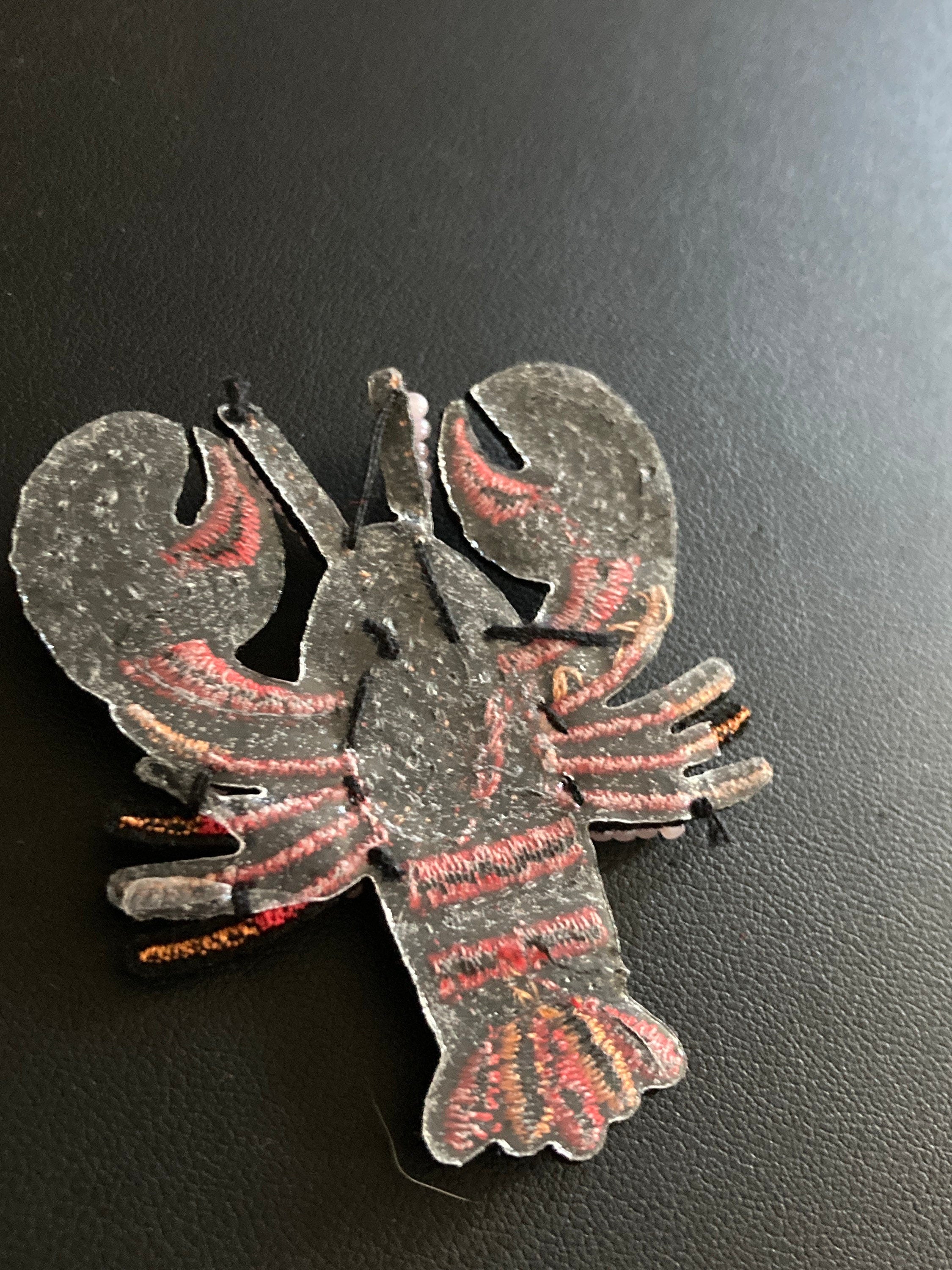 Small iron on lobster patch 6 x 5cm Pearl seed coral sequins