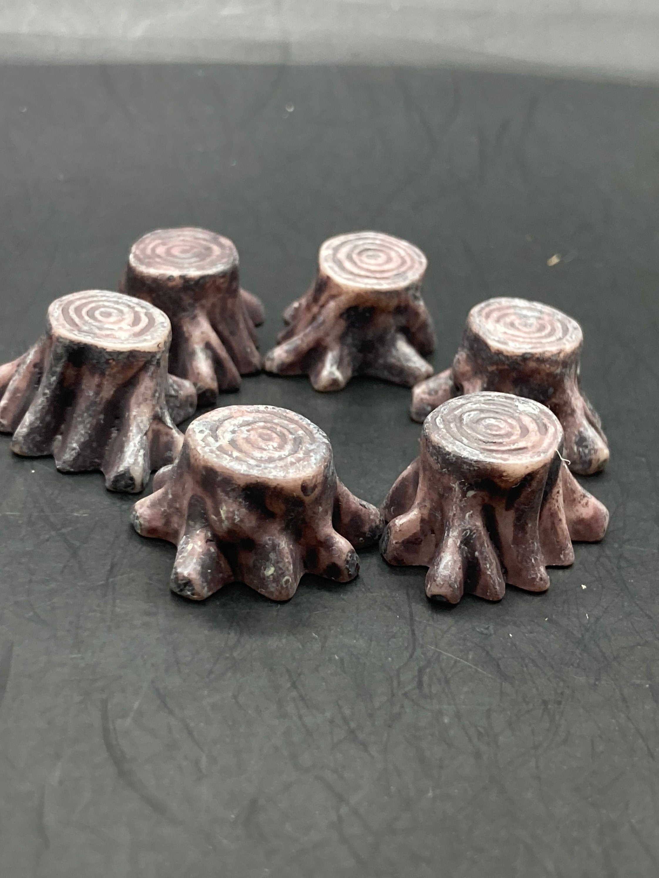 Mini Dark Brown Resin Tree Stump Cake Topper: Woodland Decoration