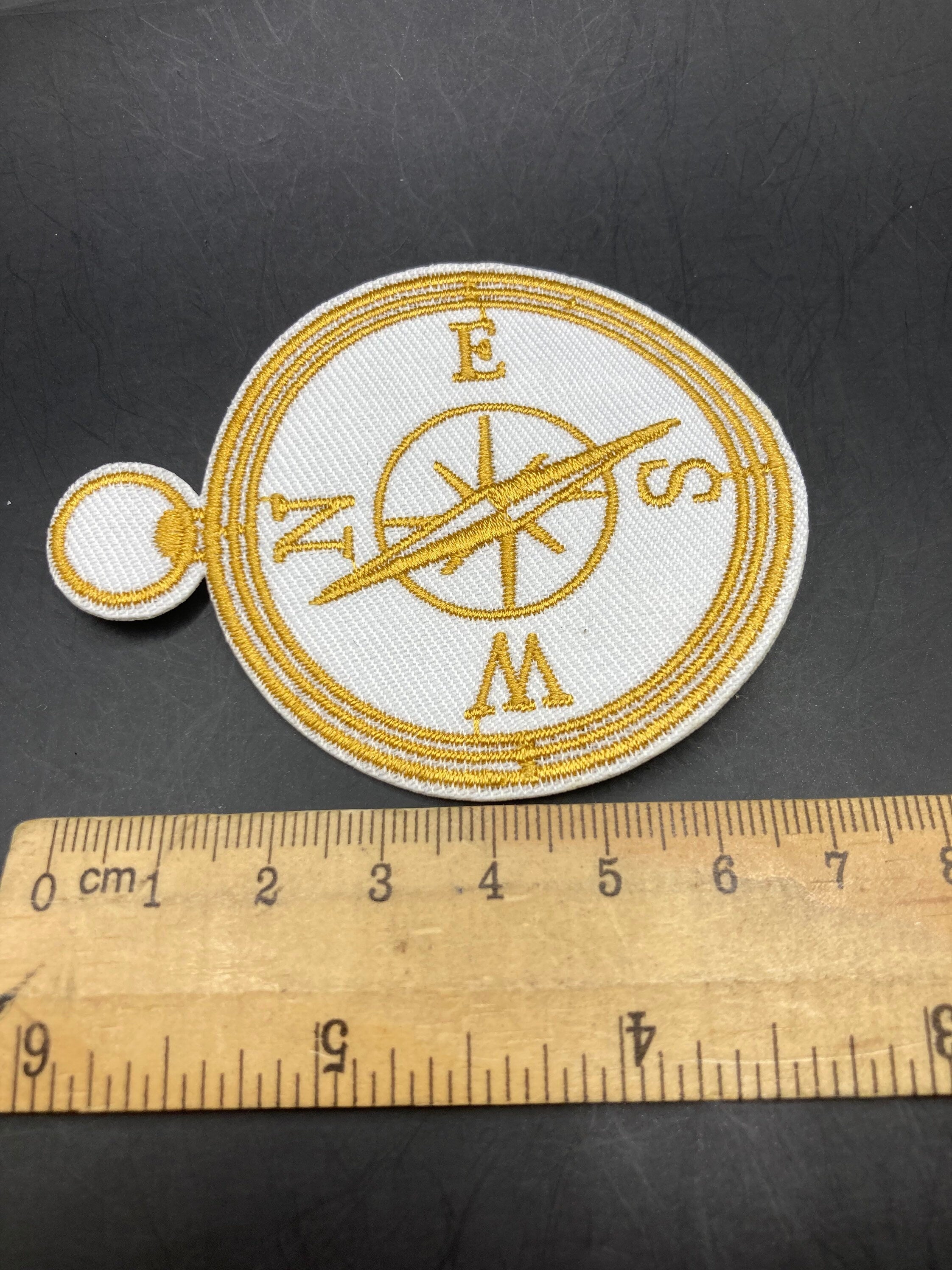 Iron On patch ships compass patch appliqué white and Gold nautical style