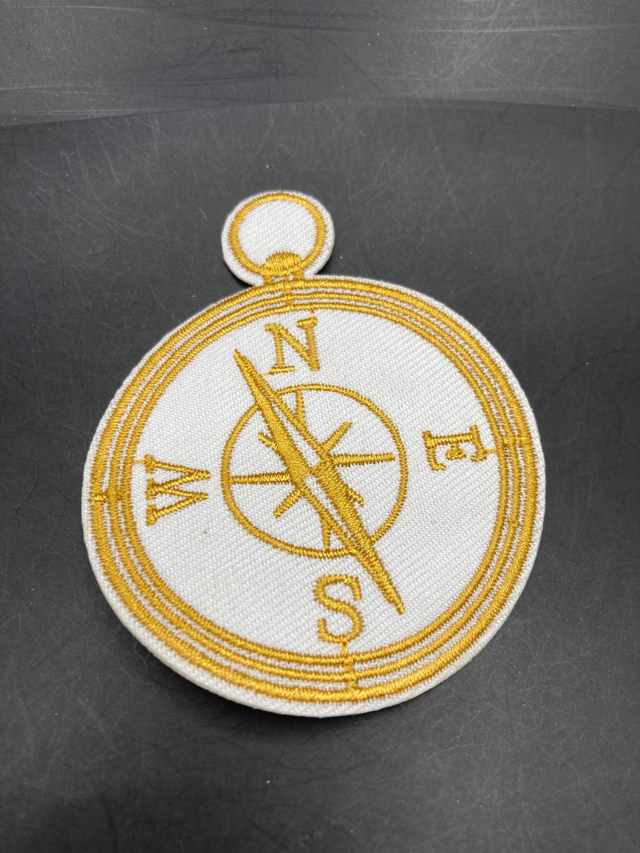 Iron On patch ships compass patch appliqué white and Gold nautical style
