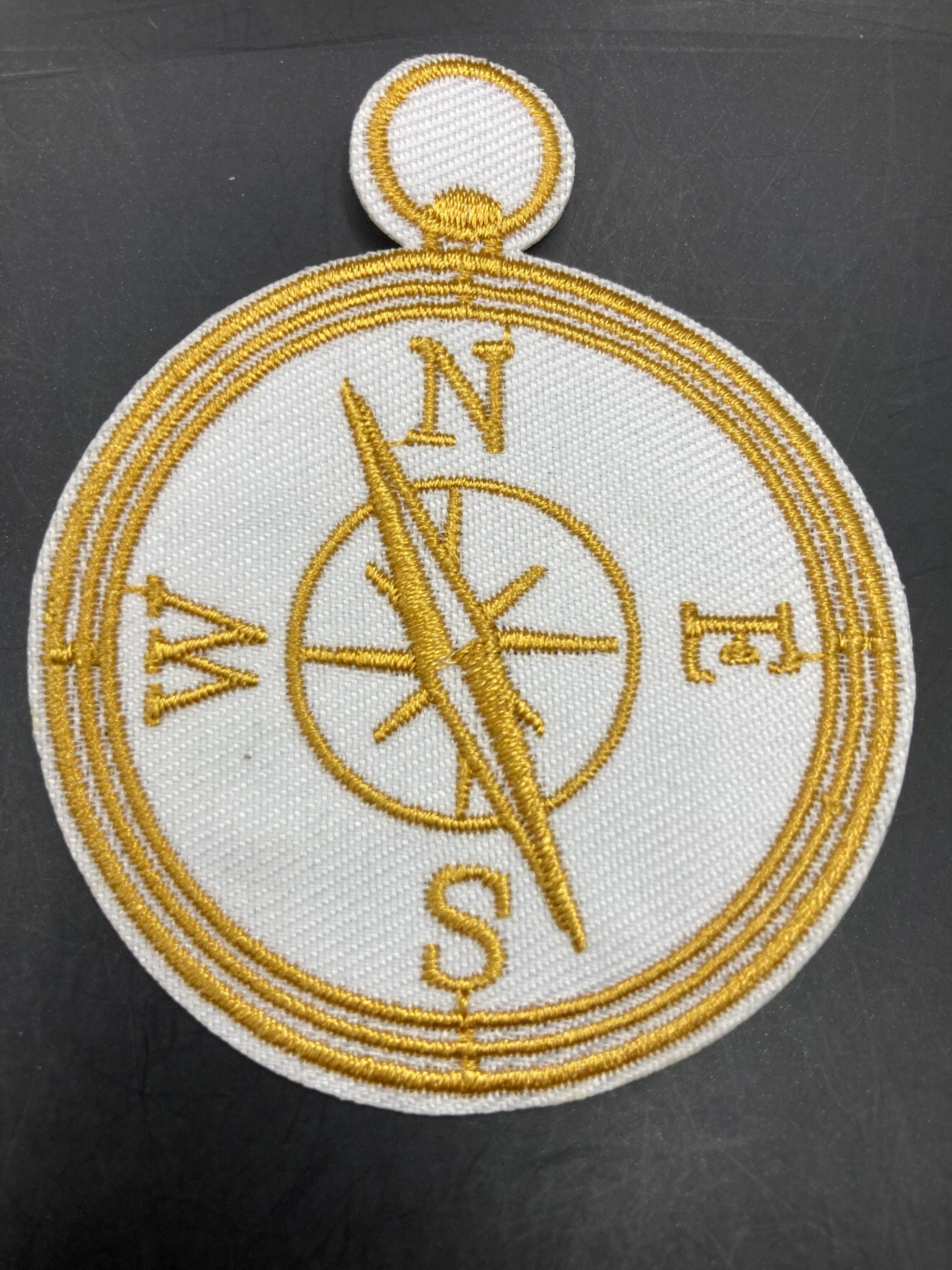 Iron On patch ships compass patch appliqué white and Gold nautical style