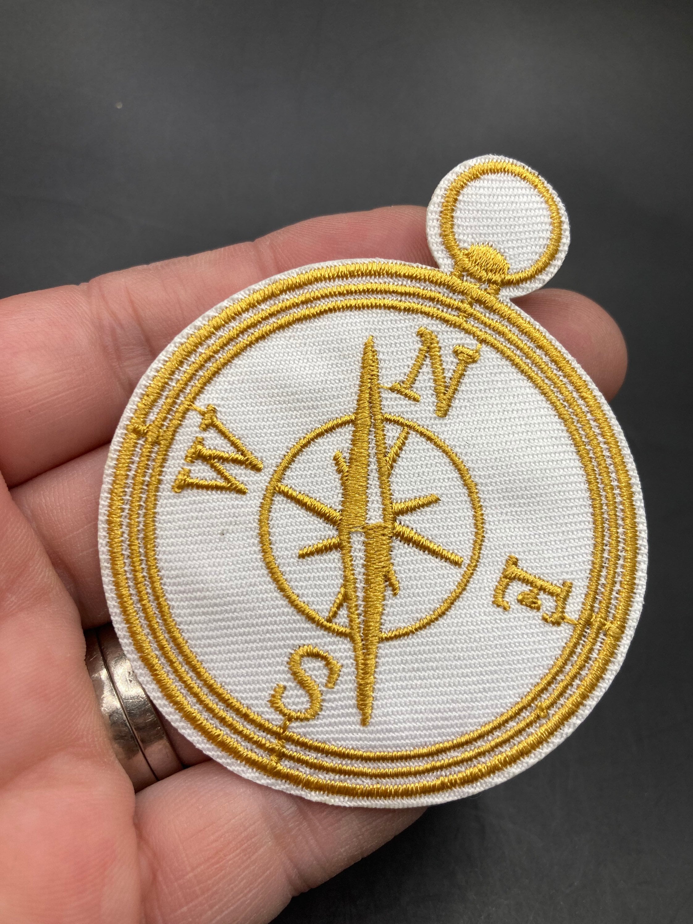 Iron On patch ships compass patch appliqué white and Gold nautical style