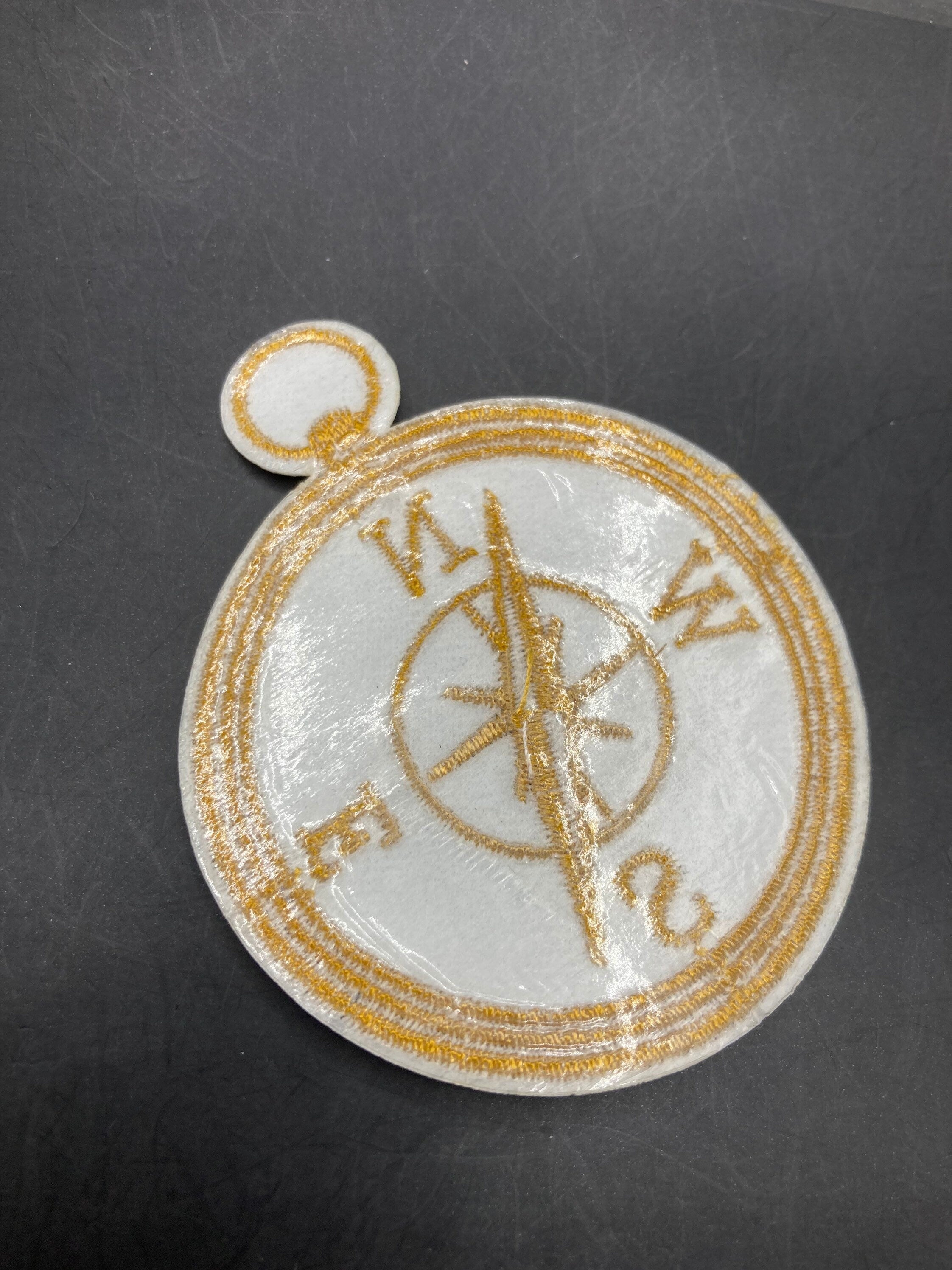 Iron On patch ships compass patch appliqué white and Gold nautical style