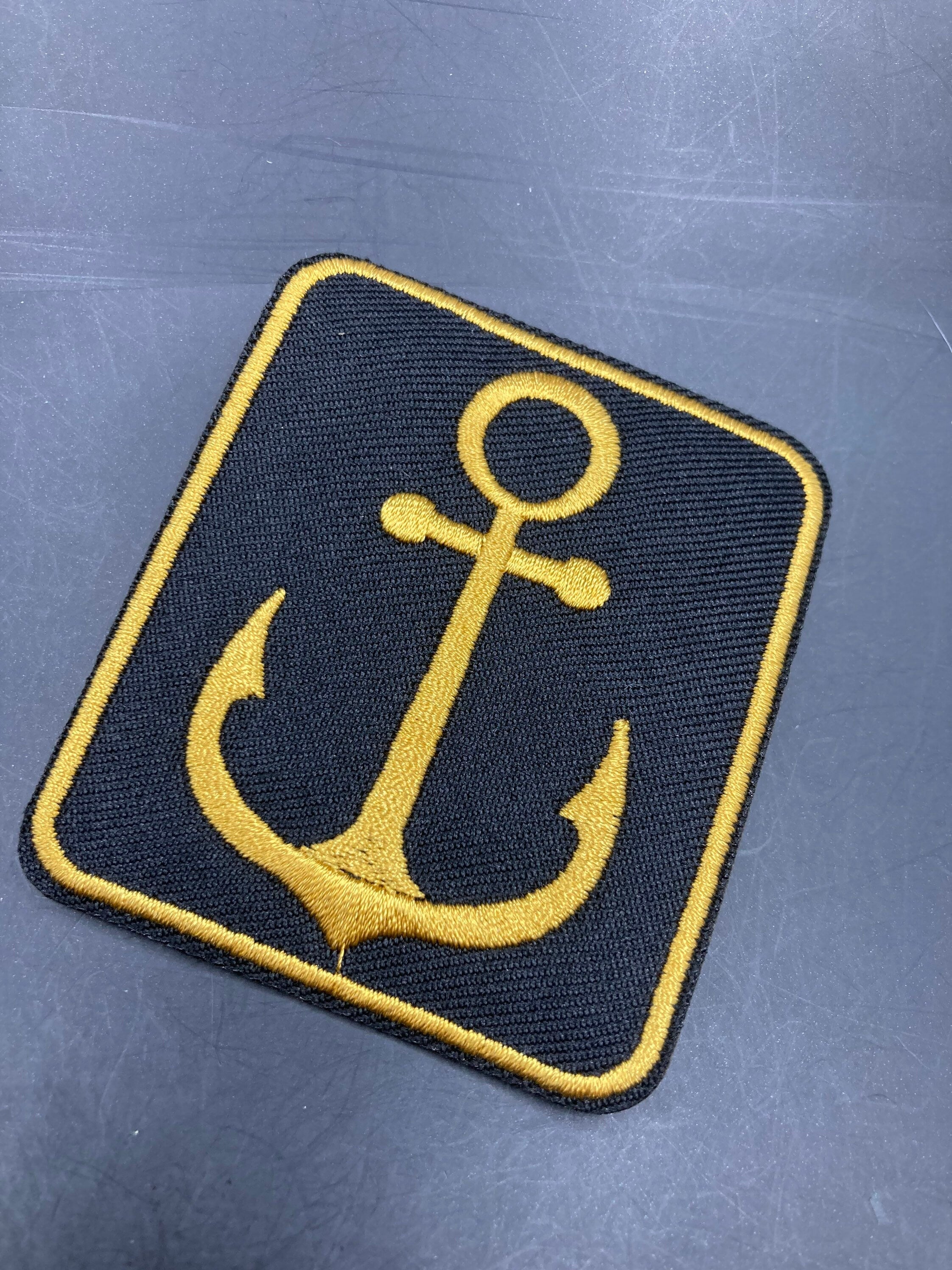 Iron On Anchor Patch appliqué Black Gold Nautical style