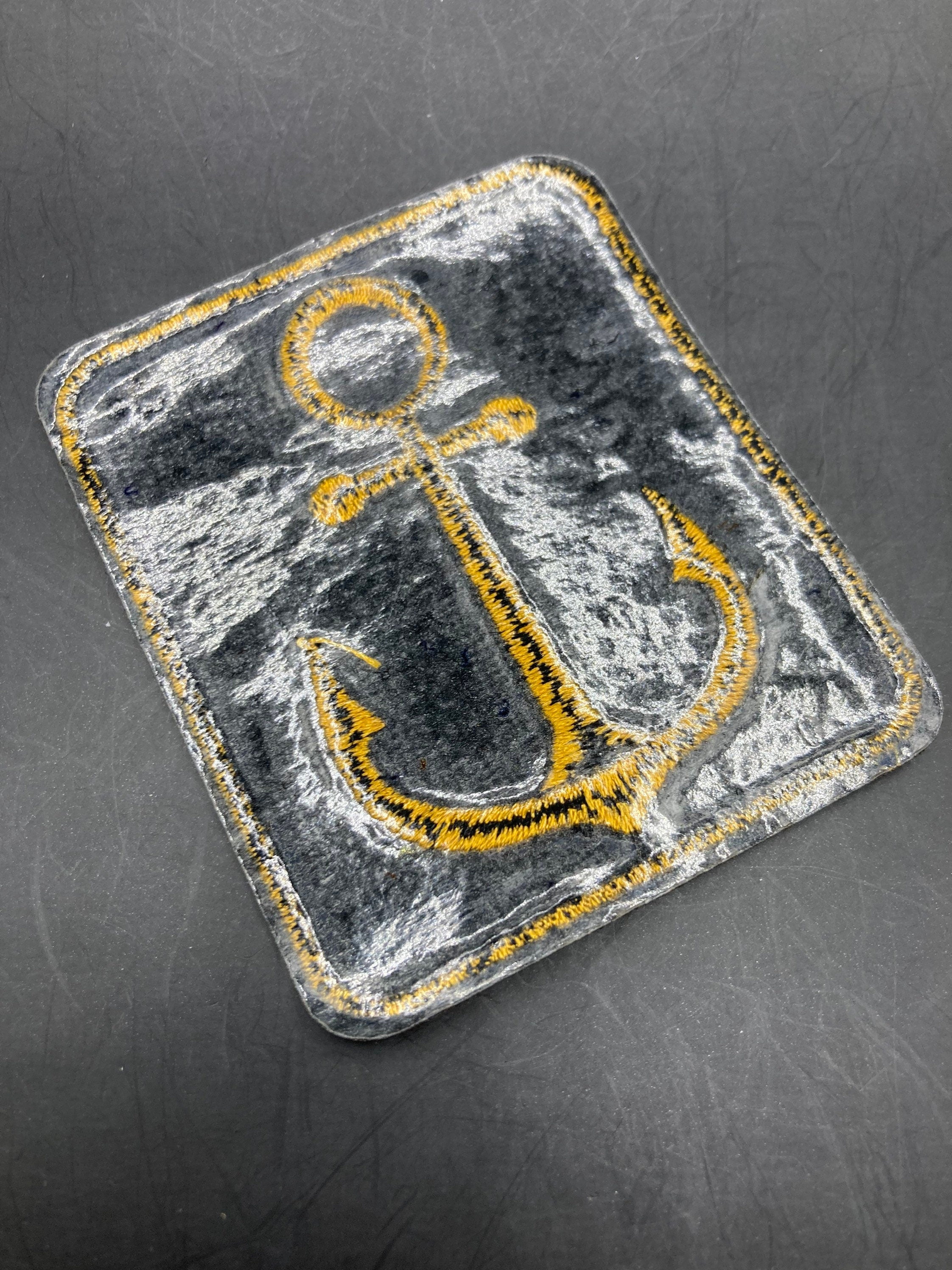 Iron On Anchor Patch appliqué Black Gold Nautical style