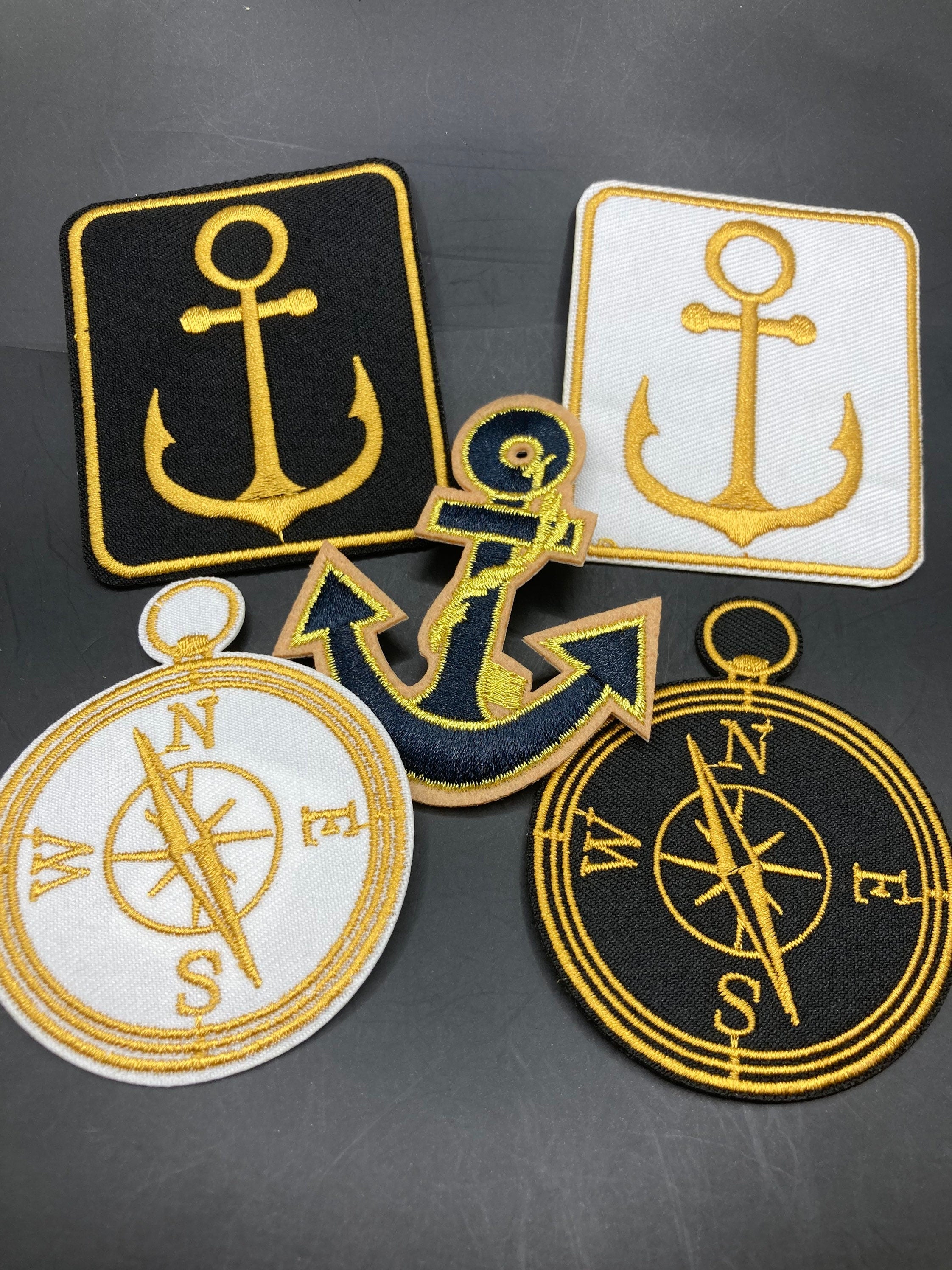 Iron On Anchor Patch appliqué Black Gold Nautical style