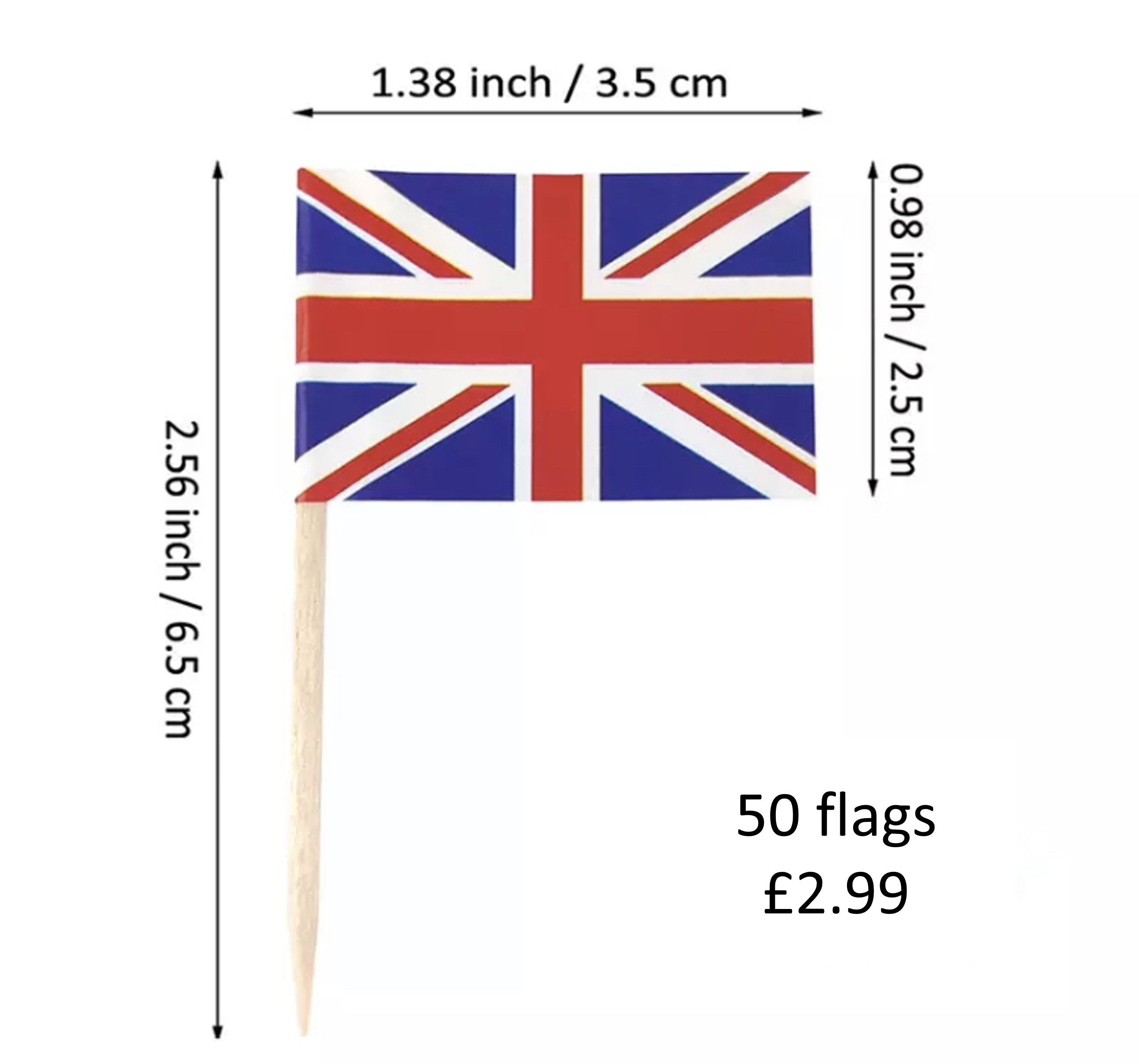 pack of 50 x Union Jack Flag Cocktail Sticks kings coronation cupcake toppers