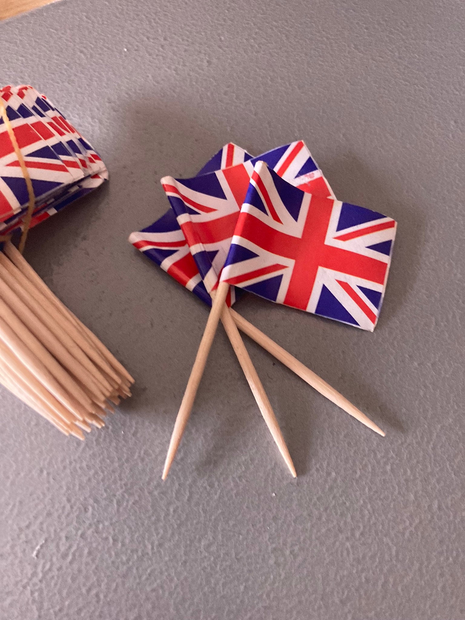 pack of 50 x Union Jack Flag Cocktail Sticks kings coronation cupcake toppers