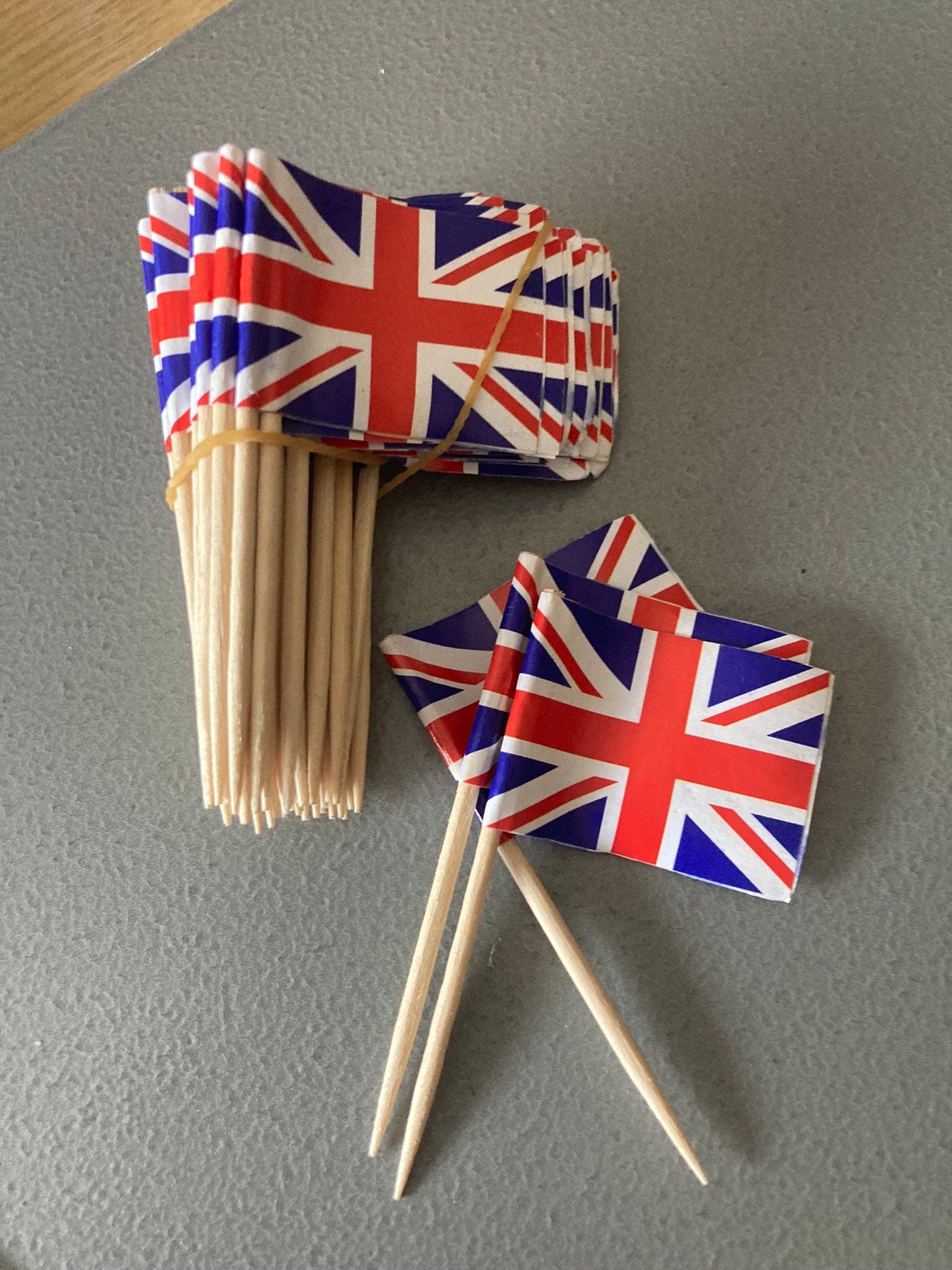 pack of 50 x Union Jack Flag Cocktail Sticks kings coronation cupcake toppers