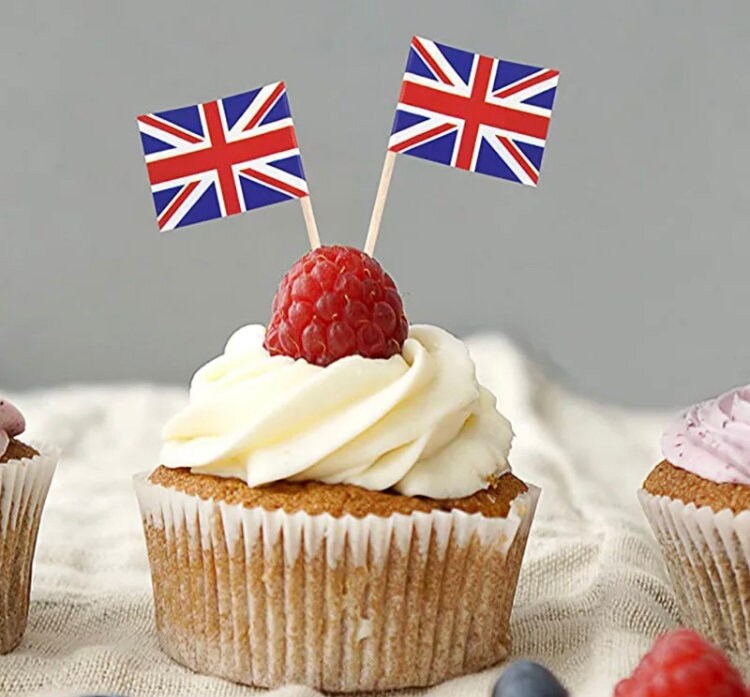 pack of 50 x Union Jack Flag Cocktail Sticks kings coronation cupcake toppers