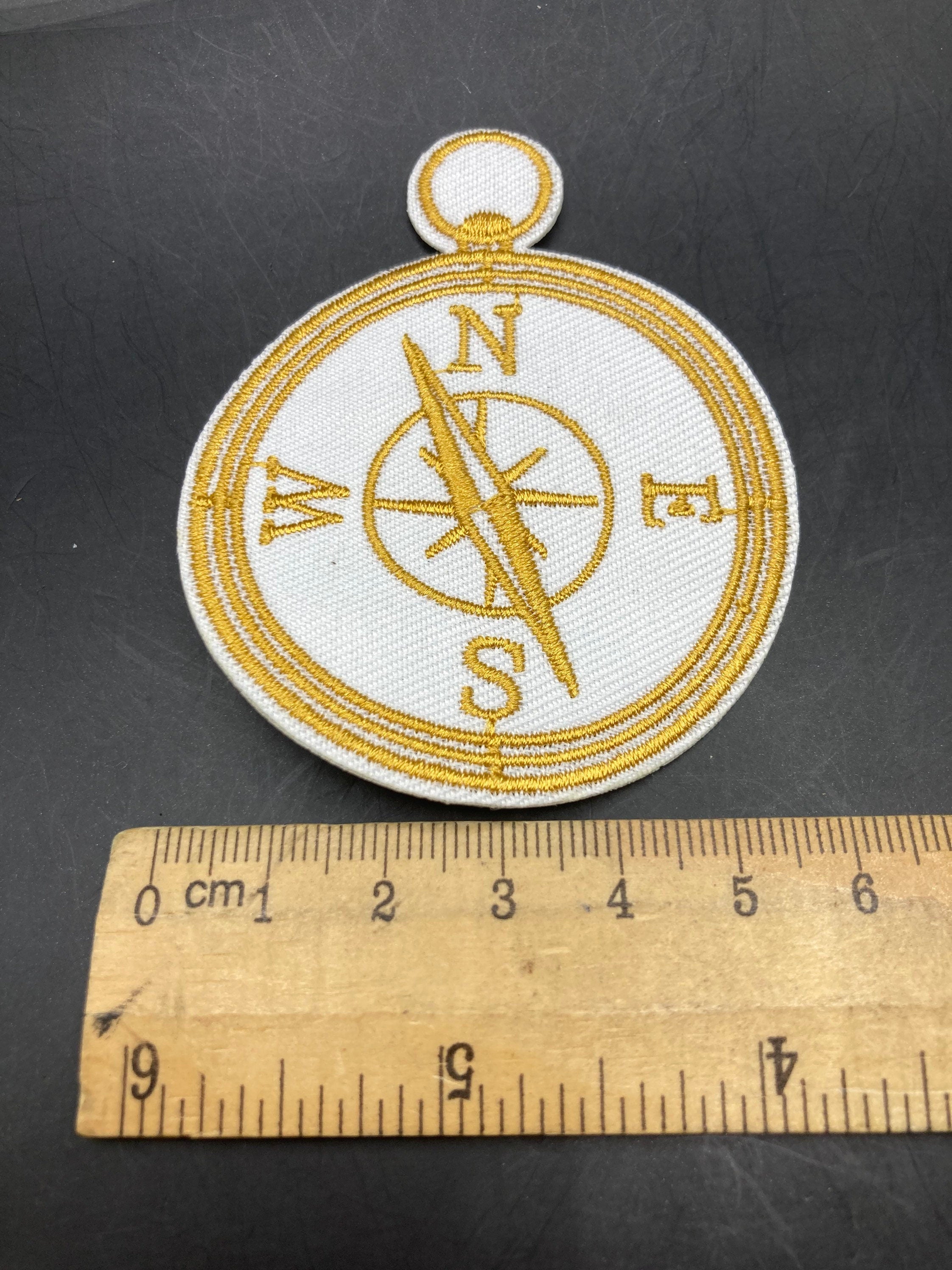 Iron On patch ships compass patch appliqué white and Gold nautical style