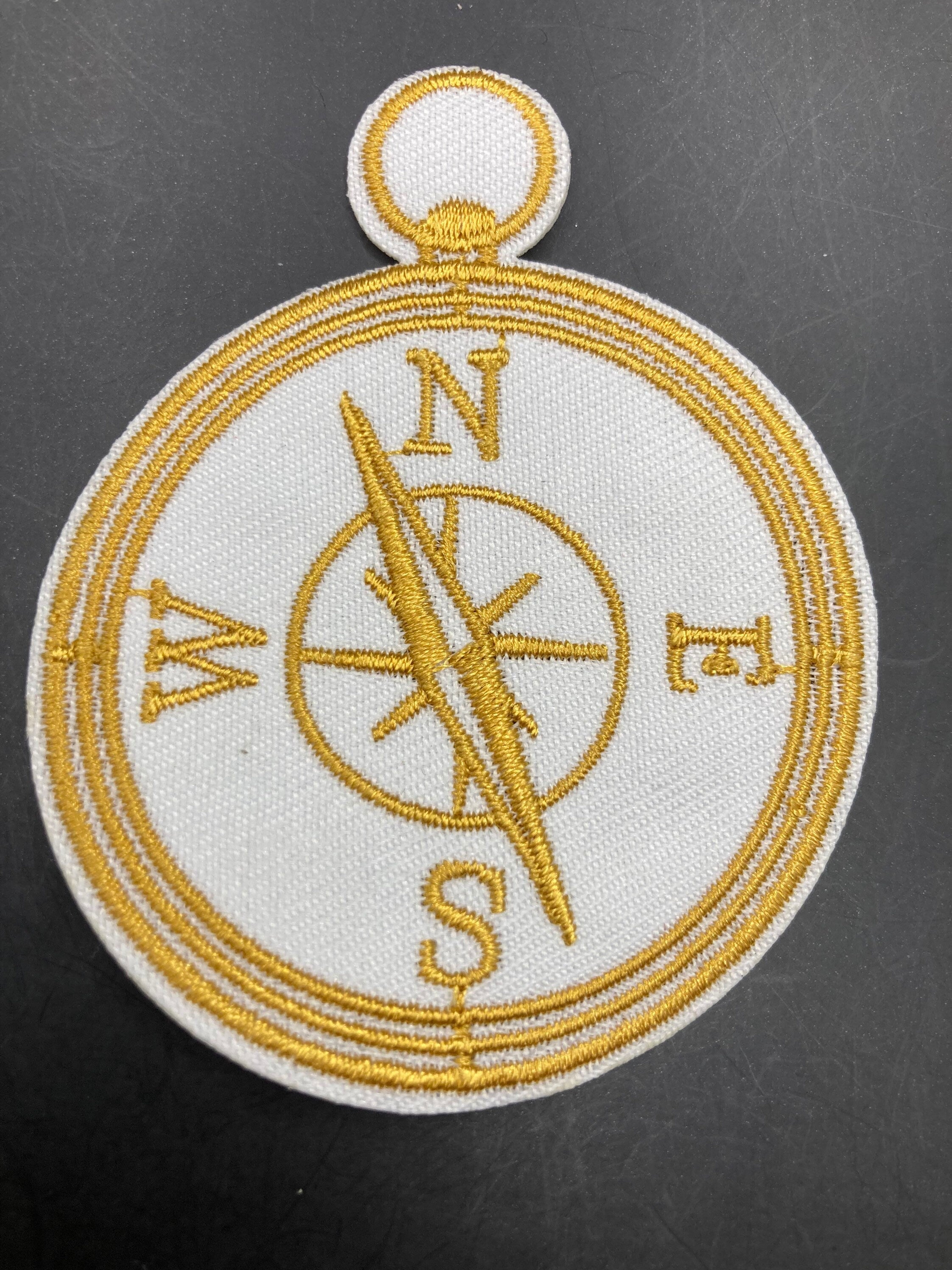 Iron On patch ships compass patch appliqué white and Gold nautical style