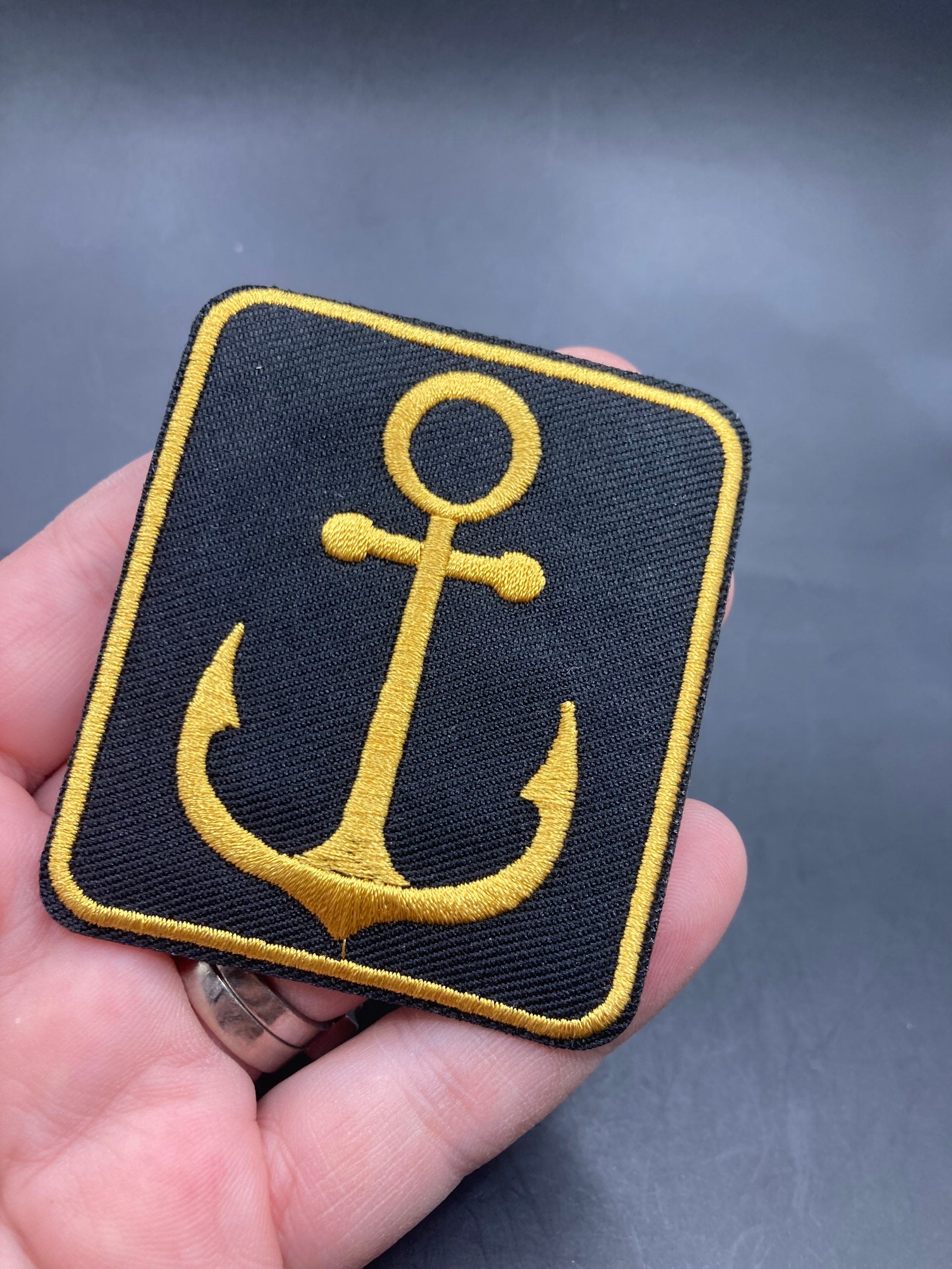 Iron On Anchor Patch appliqué Black Gold Nautical style