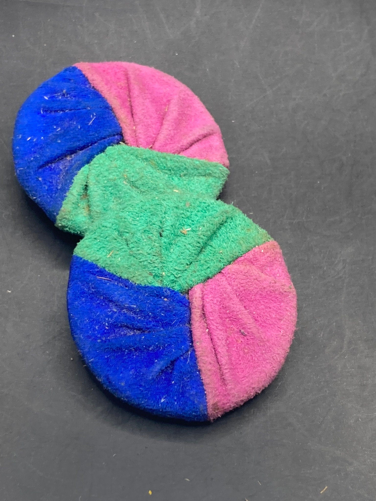 Vintage soft suede Leather pair of blue green pink tricolour shoe clips 1980s