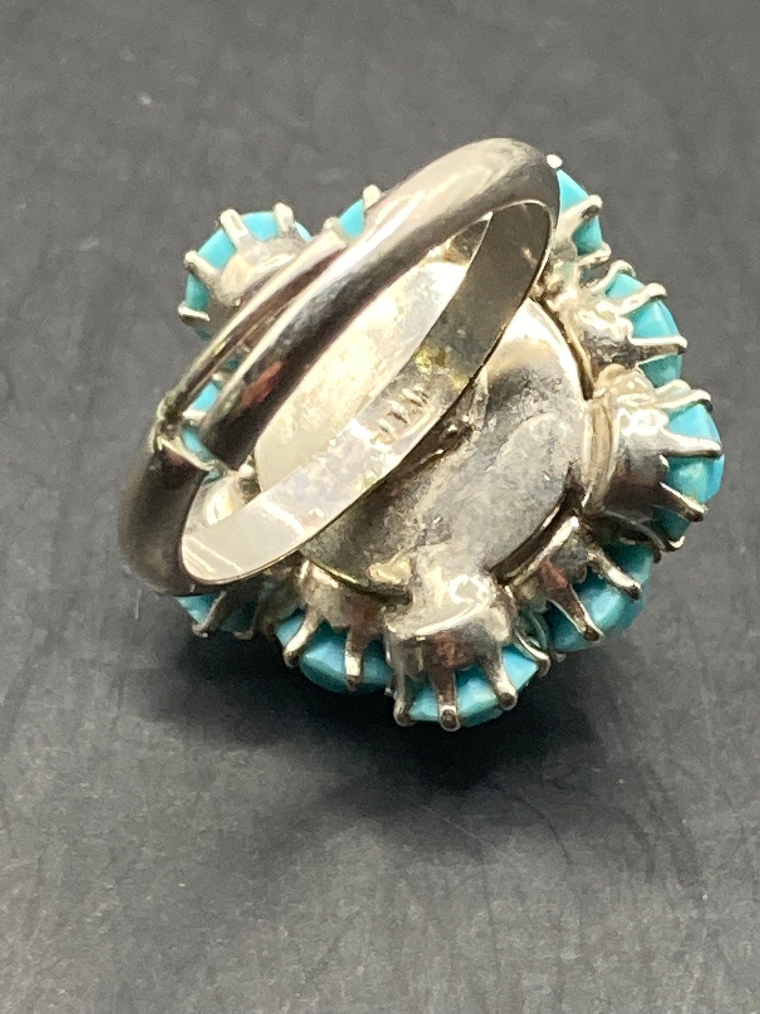 UnSigned adjustable silver tone metal turquoise glass stones dress ring