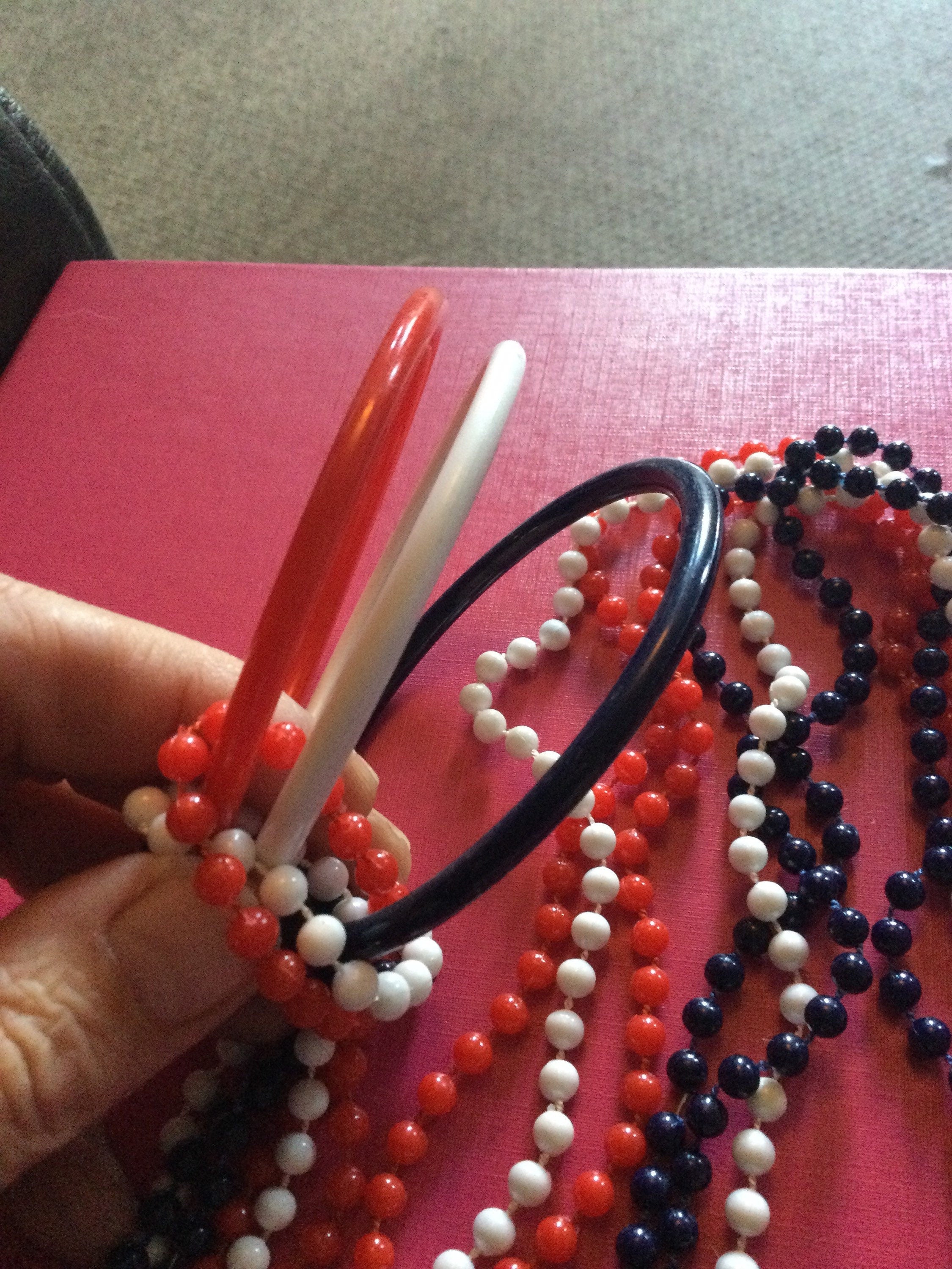 1960s patriotic USA UK France red white blue fixed plastic beaded jewellery set 3 necklaces & bangles